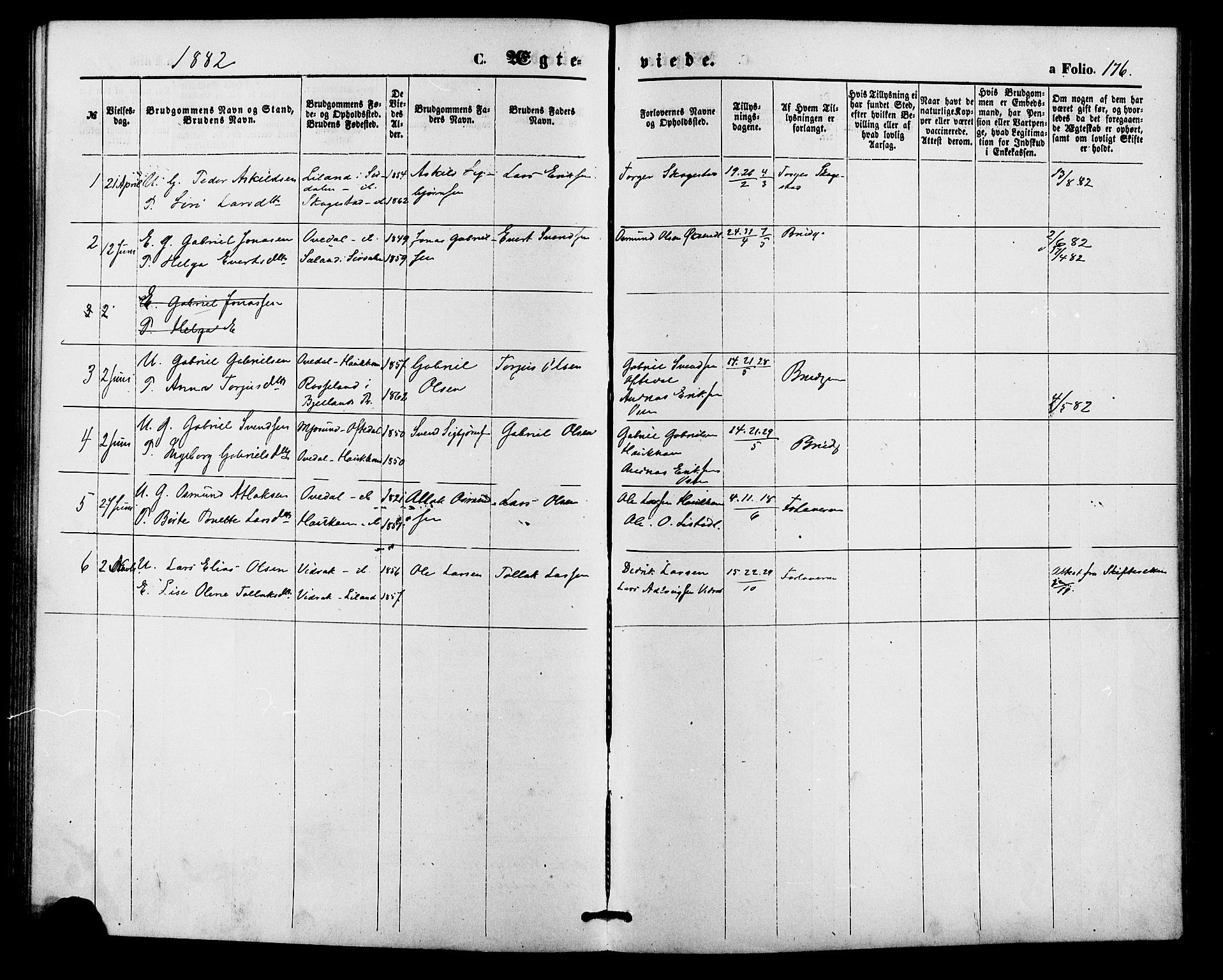 Bakke sokneprestkontor, SAK/1111-0002/F/Fa/Faa/L0007: Parish register (official) no. A 7, 1877-1886, p. 176