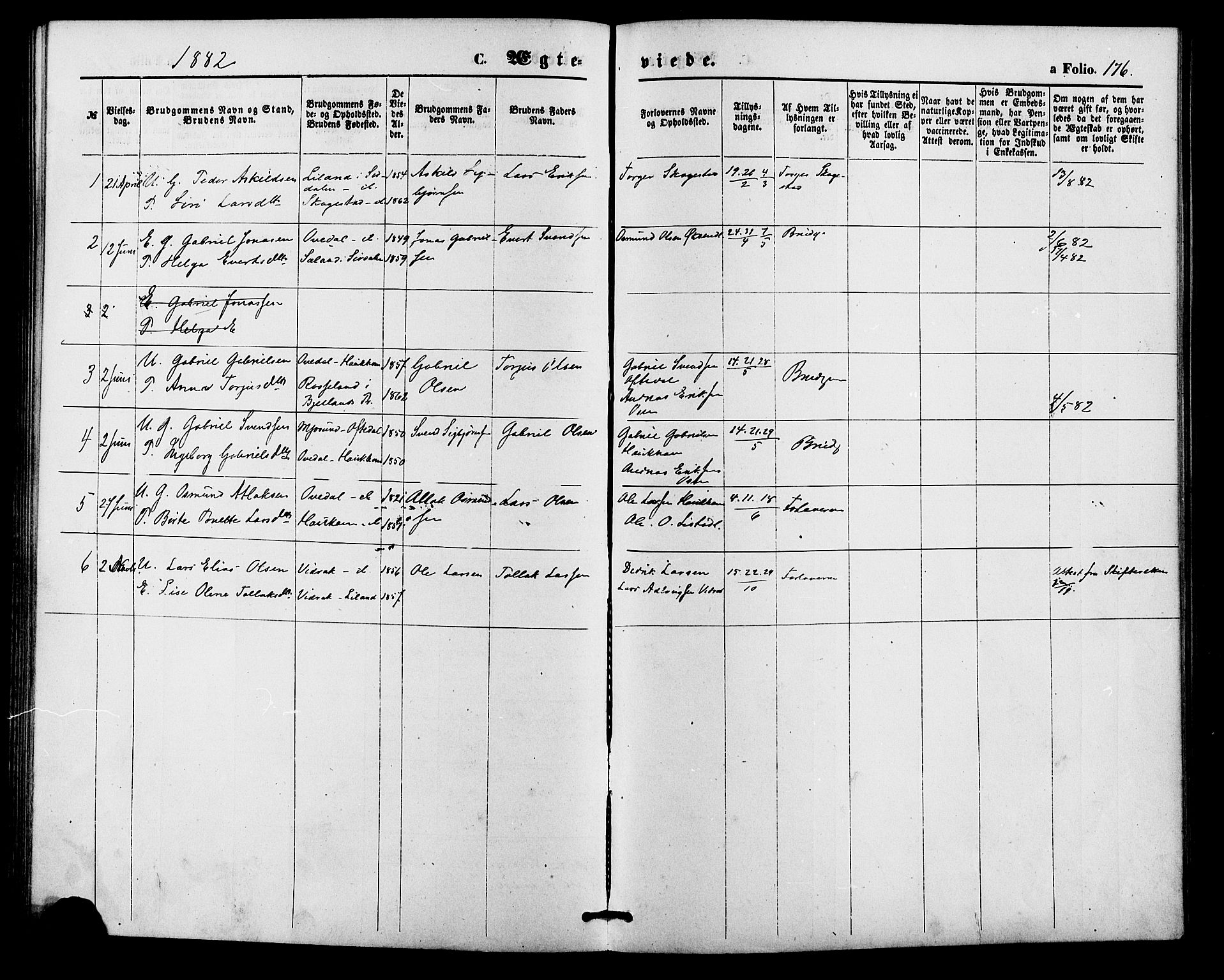 Bakke sokneprestkontor, AV/SAK-1111-0002/F/Fa/Faa/L0007: Parish register (official) no. A 7, 1877-1886, p. 176