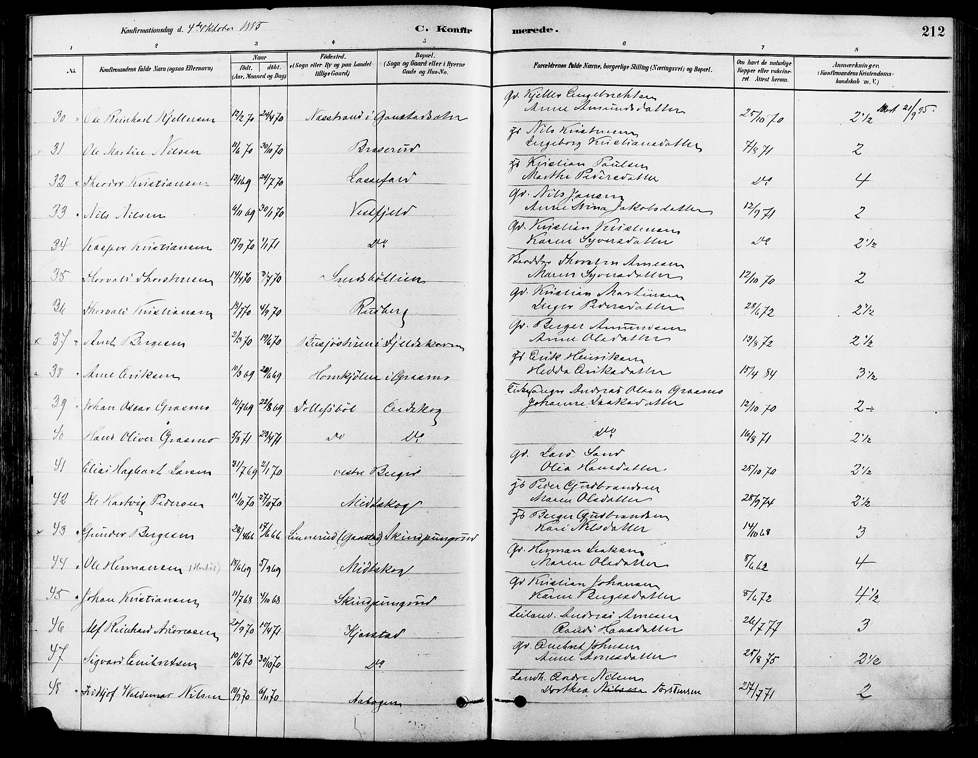 Eidskog prestekontor, AV/SAH-PREST-026/H/Ha/Haa/L0003: Parish register (official) no. 3, 1879-1892, p. 212