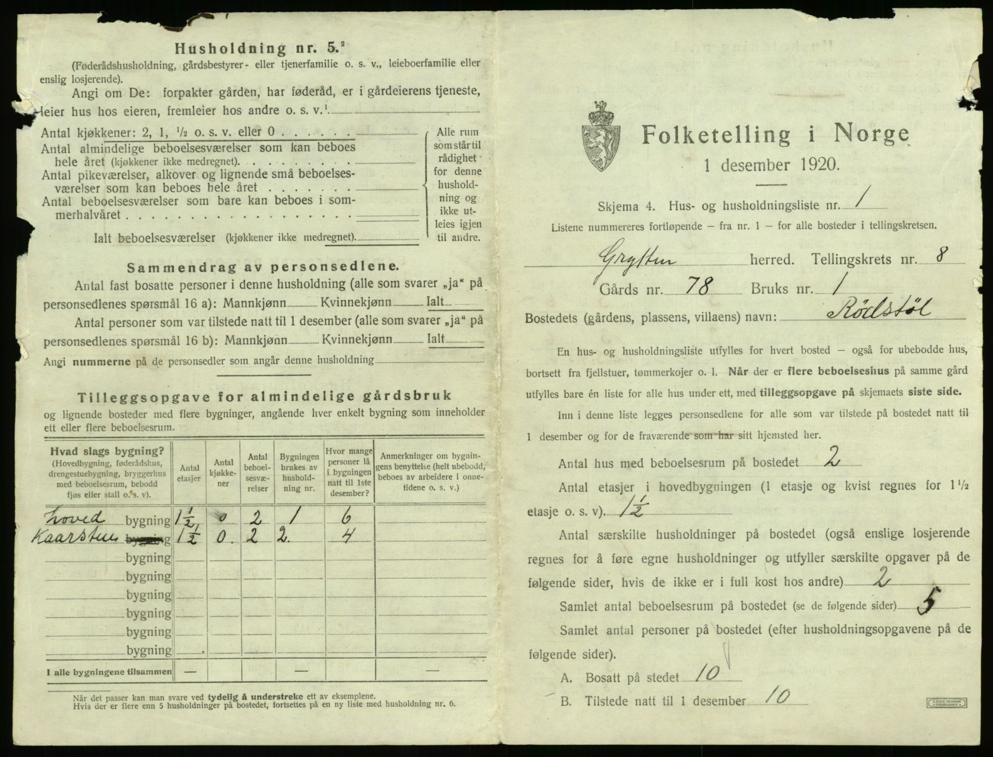 SAT, 1920 census for Grytten, 1920, p. 790