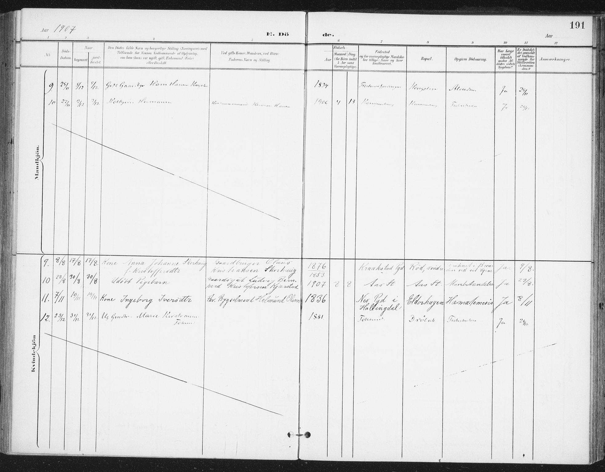 Ås prestekontor Kirkebøker, AV/SAO-A-10894/F/Fa/L0010: Parish register (official) no. I 10, 1900-1918, p. 191