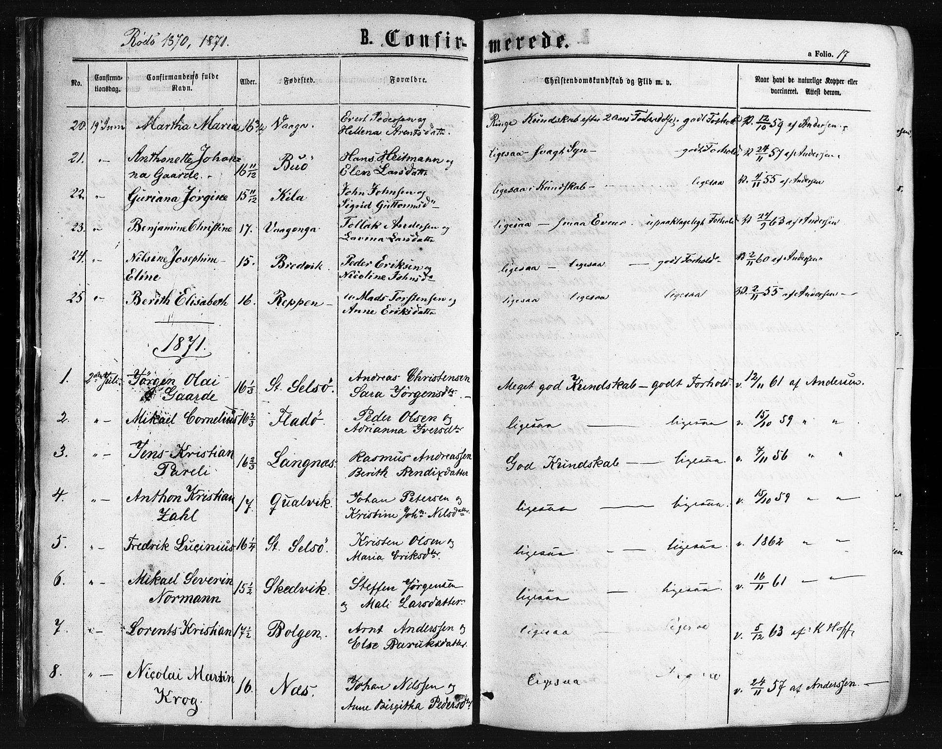 Ministerialprotokoller, klokkerbøker og fødselsregistre - Nordland, SAT/A-1459/841/L0607: Parish register (official) no. 841A11 /1, 1863-1877, p. 17
