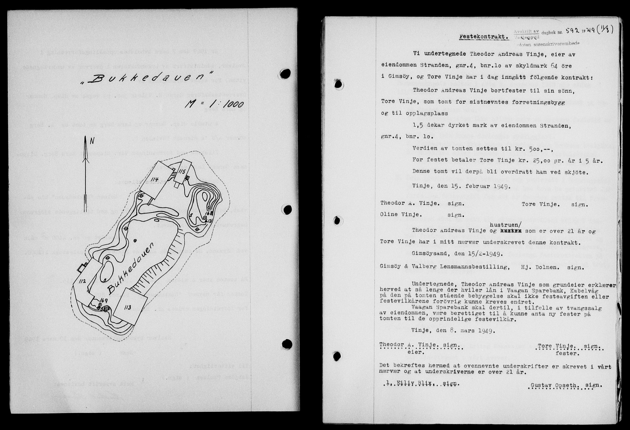 Lofoten sorenskriveri, SAT/A-0017/1/2/2C/L0020a: Mortgage book no. 20a, 1948-1949, Diary no: : 592/1949