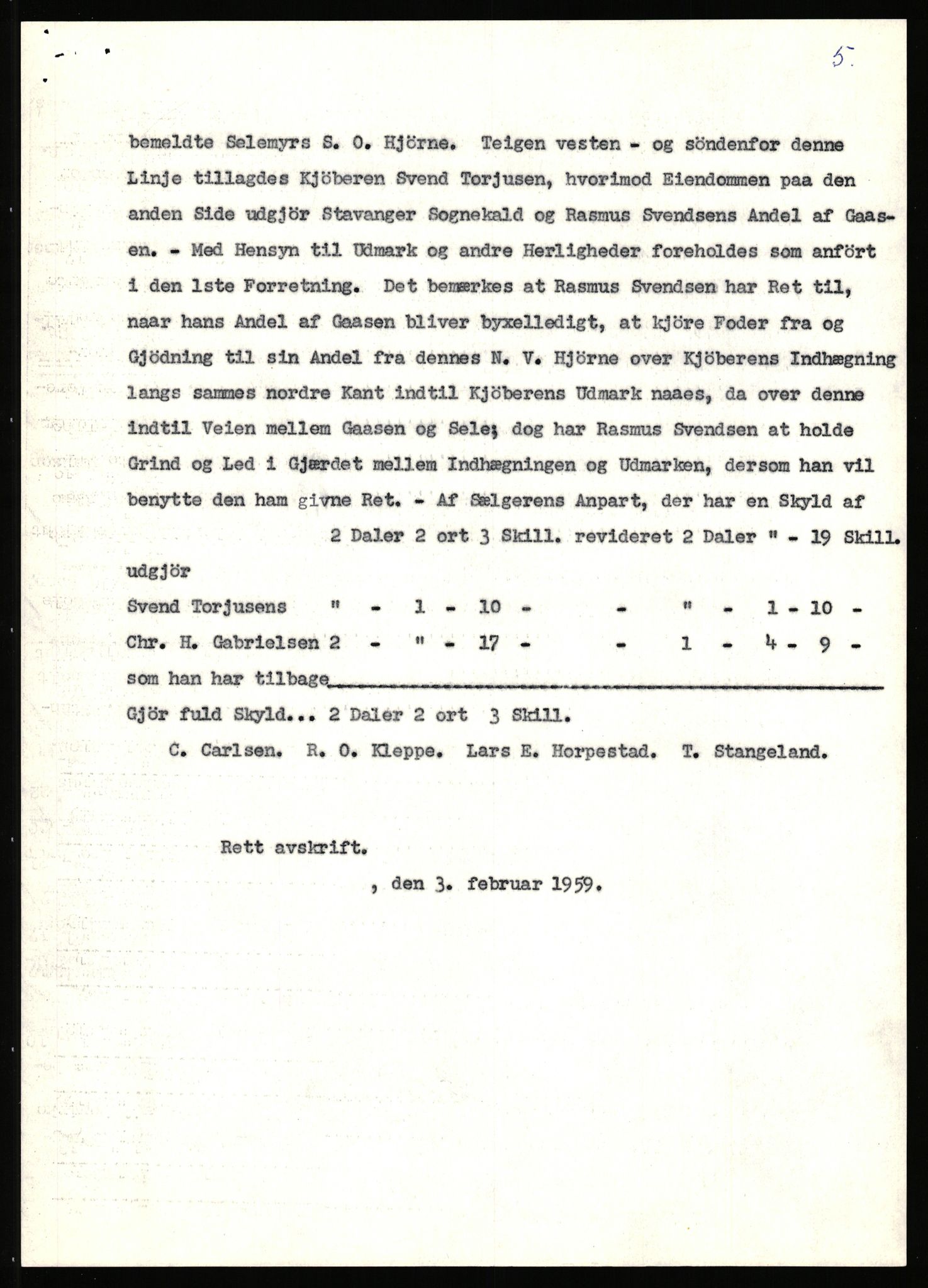 Statsarkivet i Stavanger, SAST/A-101971/03/Y/Yj/L0073: Avskrifter sortert etter gårdsnavn: Sandstøl ytre - Selland, 1750-1930, p. 445