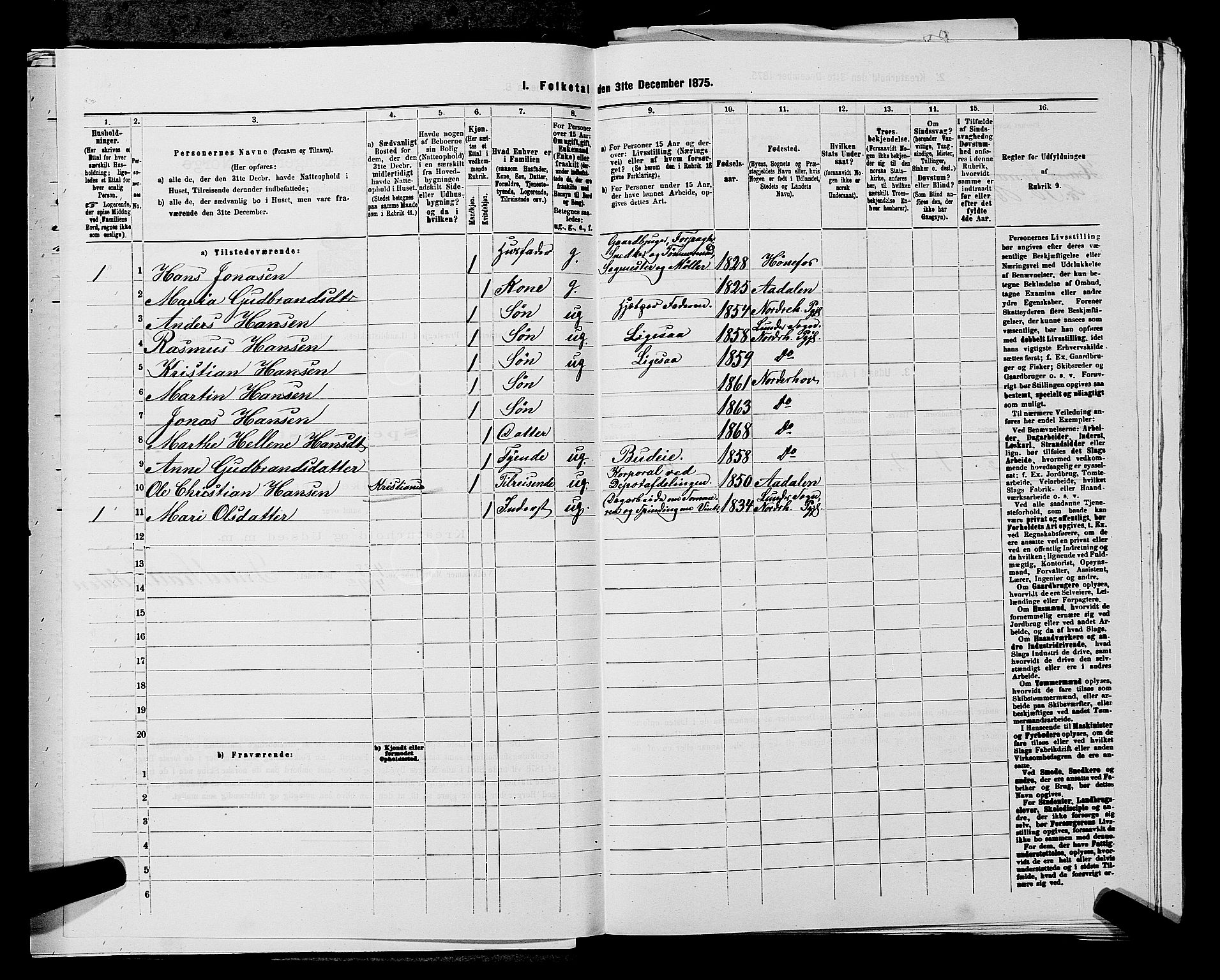 SAKO, 1875 census for 0613L Norderhov/Norderhov, Haug og Lunder, 1875, p. 2534