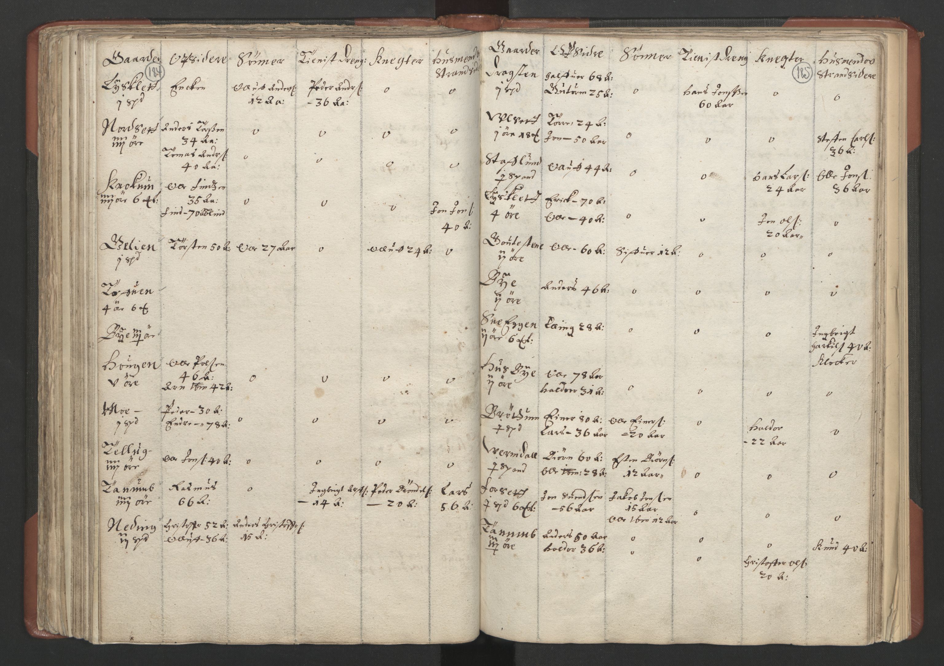 RA, Bailiff's Census 1664-1666, no. 18: Gauldal fogderi, Strinda fogderi and Orkdal fogderi, 1664, p. 184-185