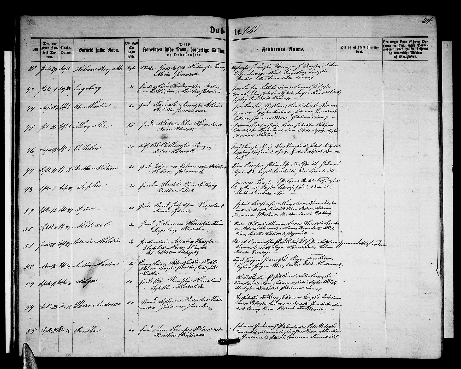 Stord sokneprestembete, SAB/A-78201/H/Hab: Parish register (copy) no. A 1, 1864-1878, p. 24