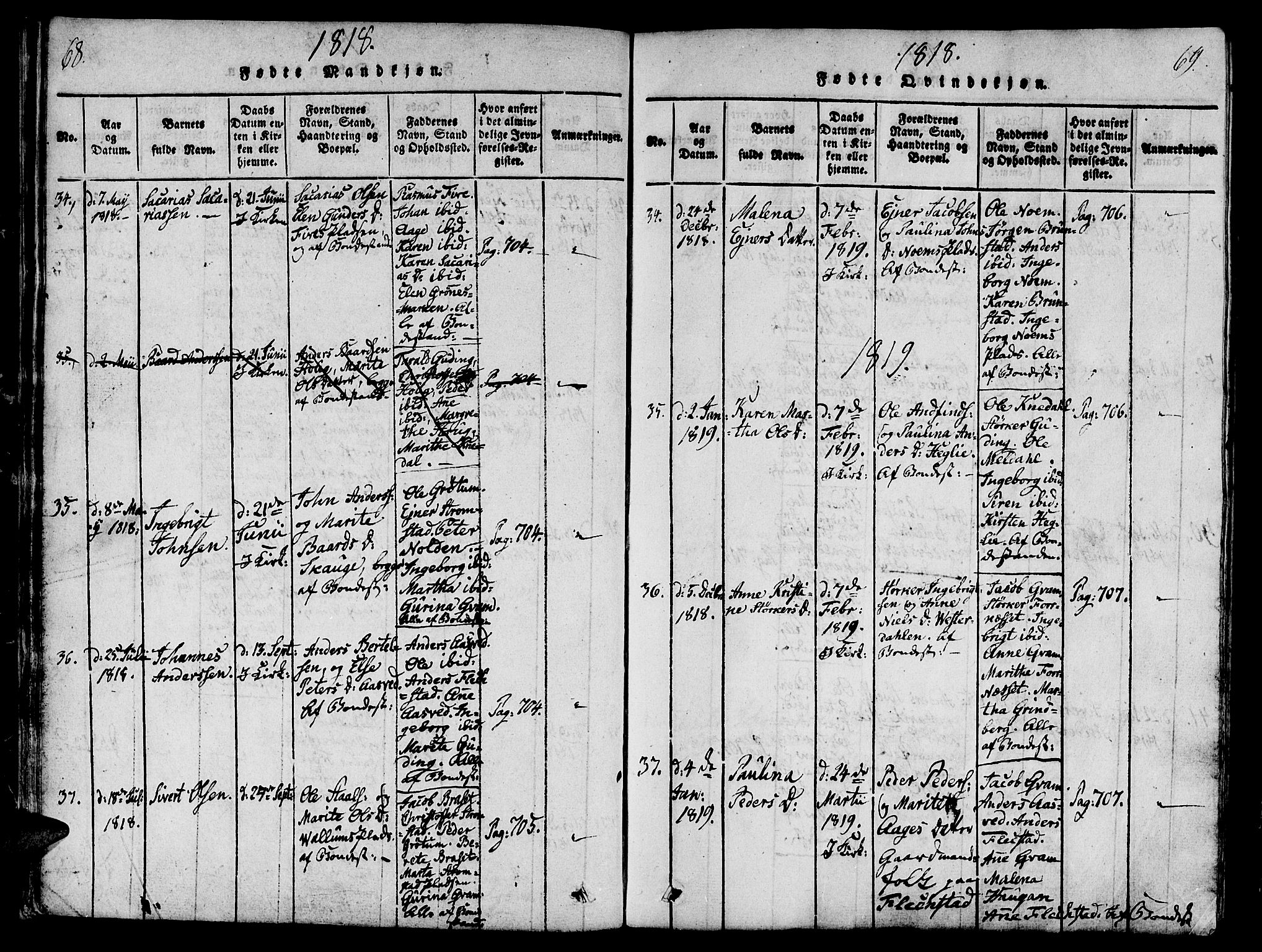 Ministerialprotokoller, klokkerbøker og fødselsregistre - Nord-Trøndelag, SAT/A-1458/746/L0441: Parish register (official) no. 746A03 /2, 1816-1827, p. 68-69