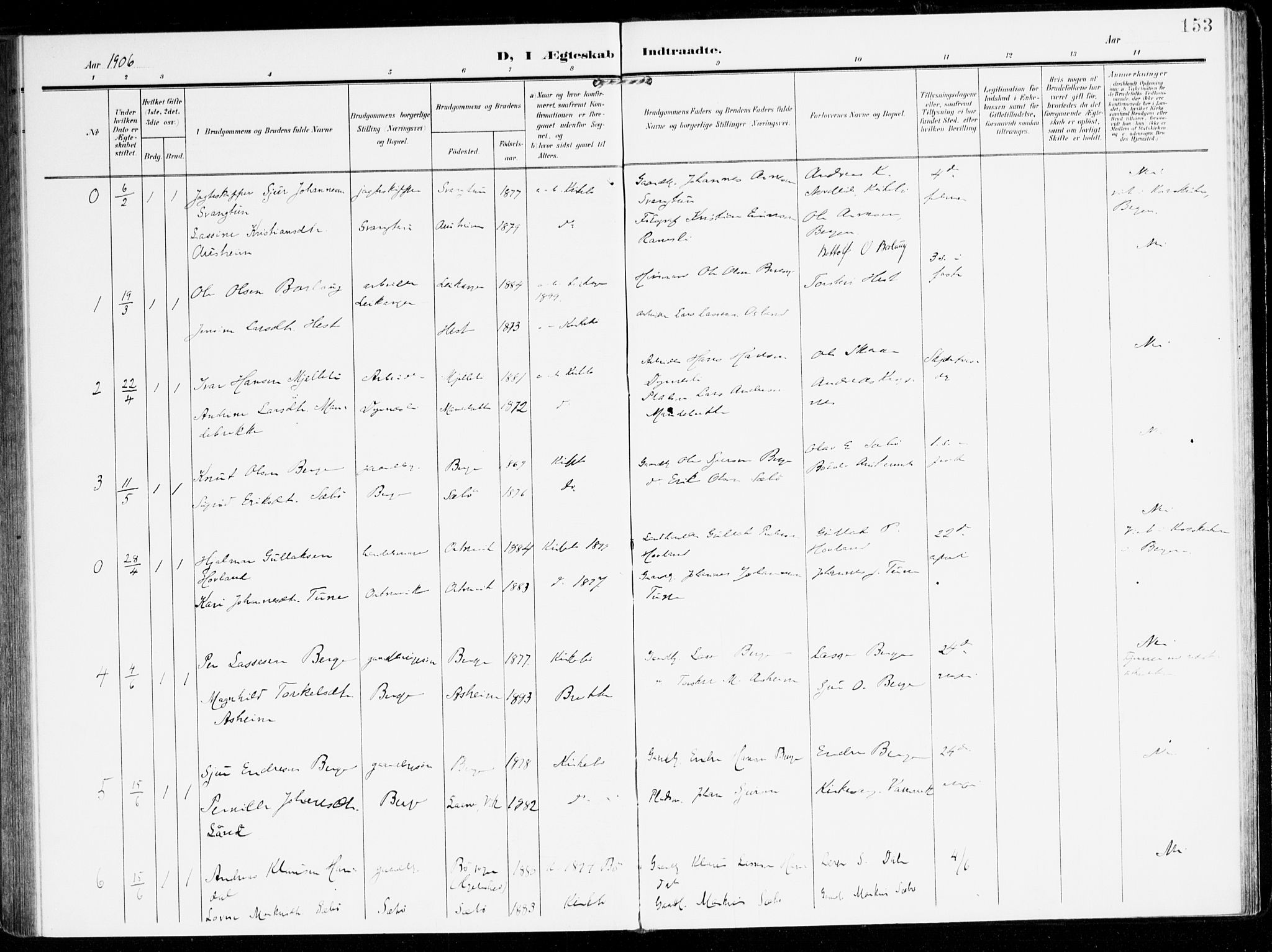 Lavik sokneprestembete, AV/SAB-A-80901: Parish register (official) no. C 2, 1904-1921, p. 153