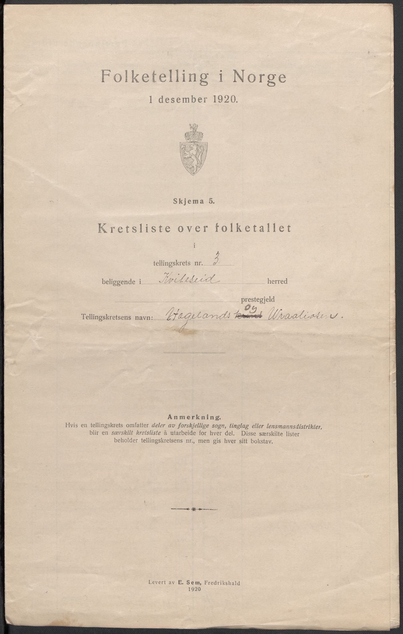 SAKO, 1920 census for Kviteseid, 1920, p. 11