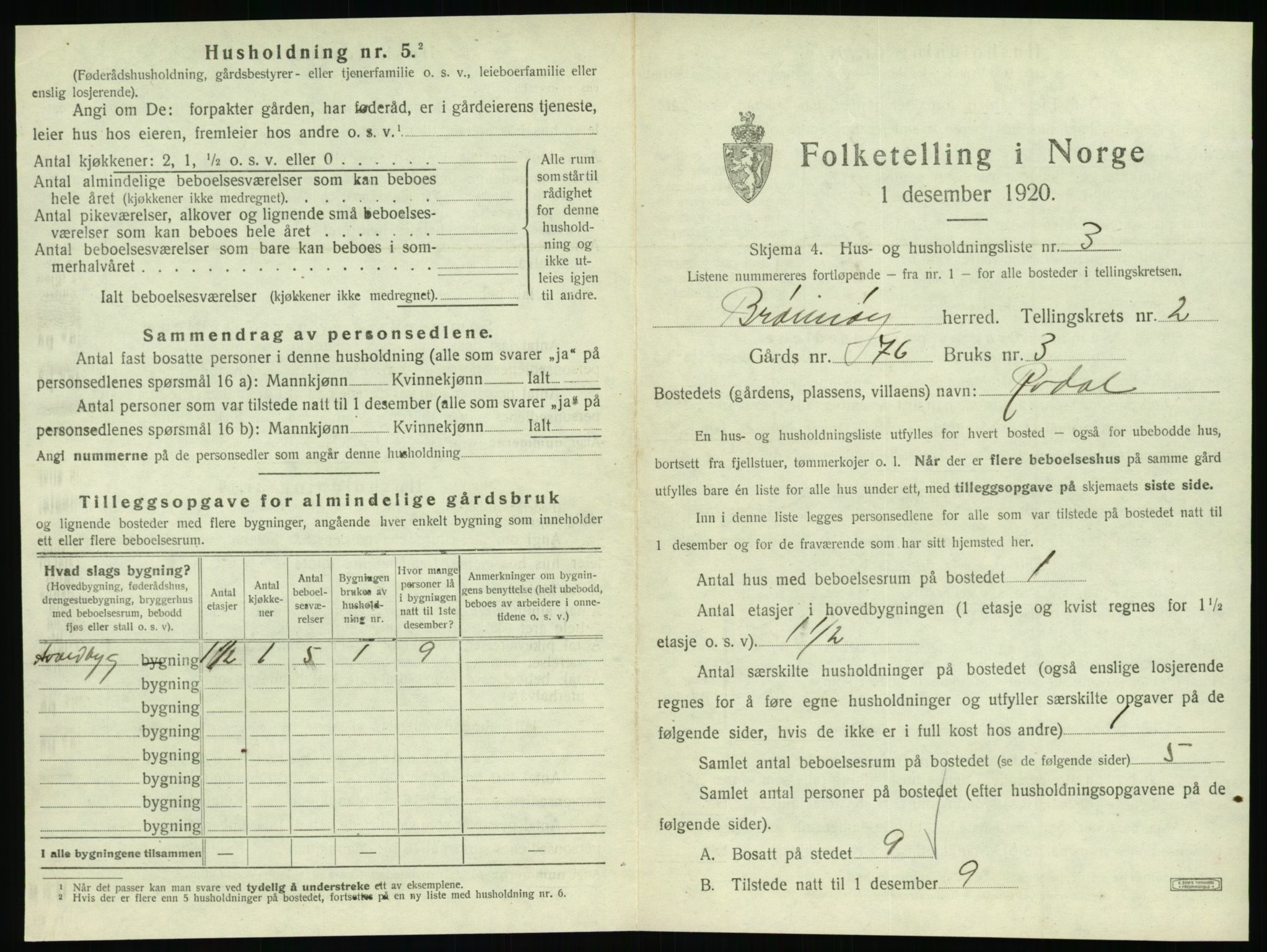 SAT, 1920 census for Brønnøy, 1920, p. 136