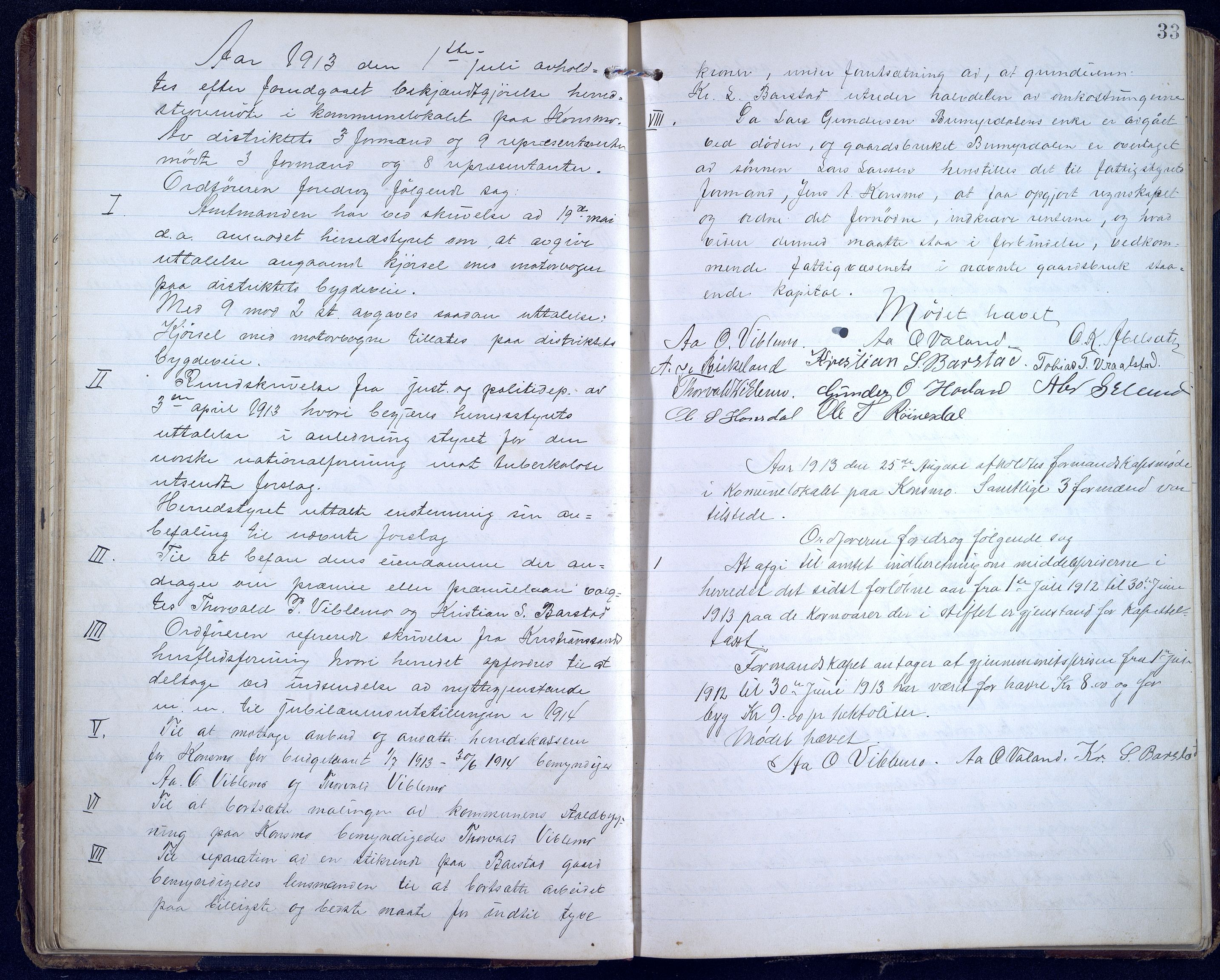 Konsmo kommune - Formannskapet, ARKSOR/1027KO120/A/L0001: Møtebok (d), 1911-1923, p. 32b-33a