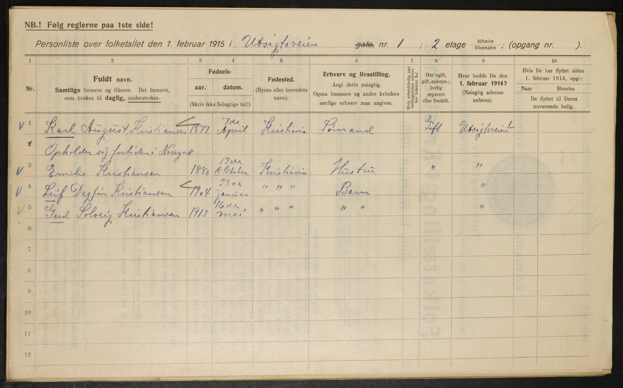 OBA, Municipal Census 1915 for Kristiania, 1915, p. 121951