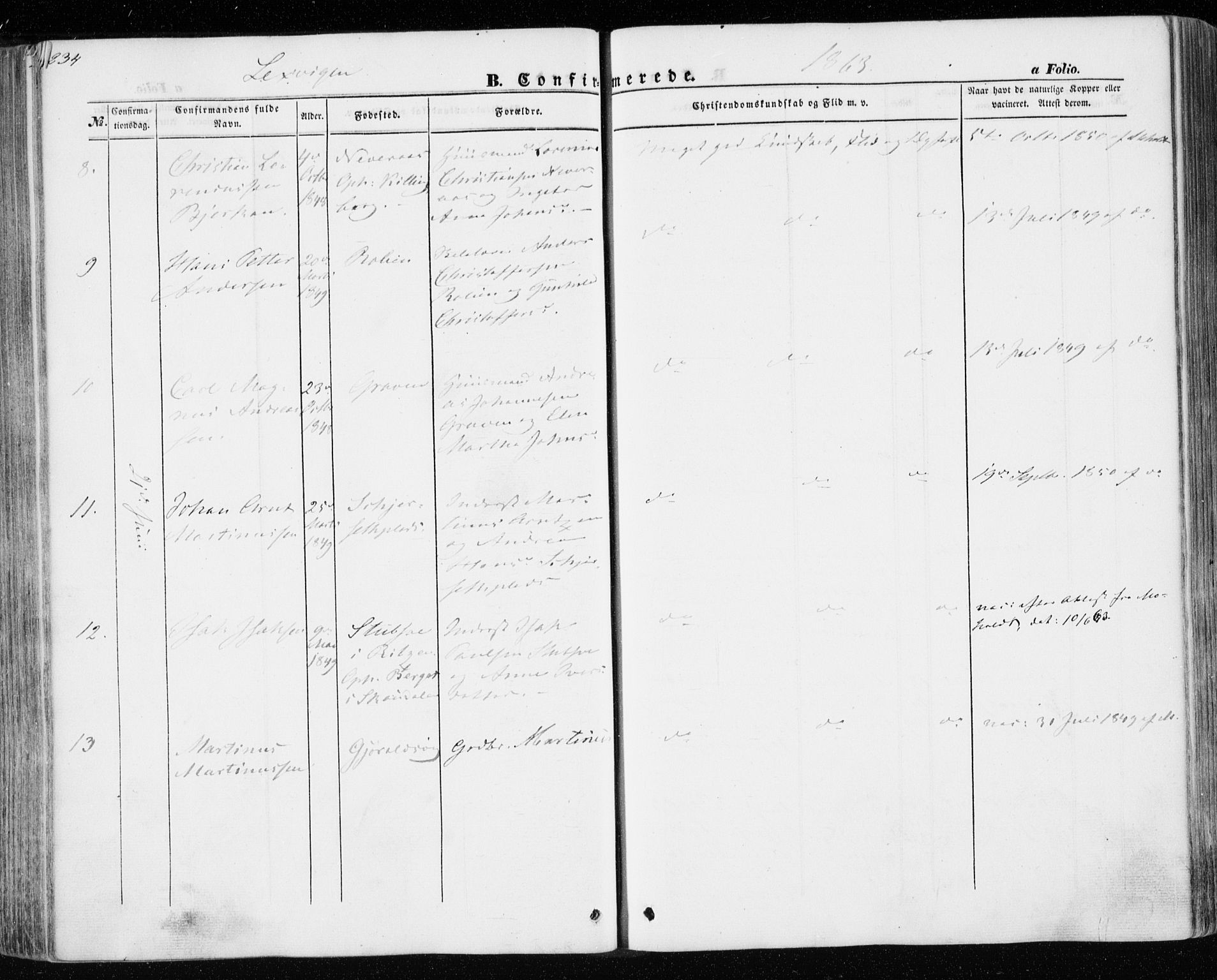Ministerialprotokoller, klokkerbøker og fødselsregistre - Nord-Trøndelag, SAT/A-1458/701/L0008: Parish register (official) no. 701A08 /1, 1854-1863, p. 234