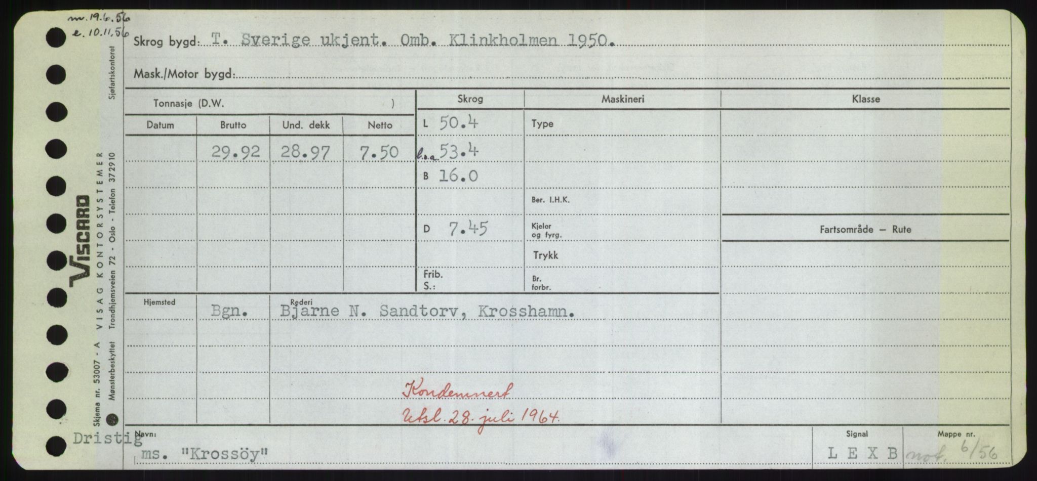 Sjøfartsdirektoratet med forløpere, Skipsmålingen, RA/S-1627/H/Hd/L0021: Fartøy, Kor-Kår, p. 233