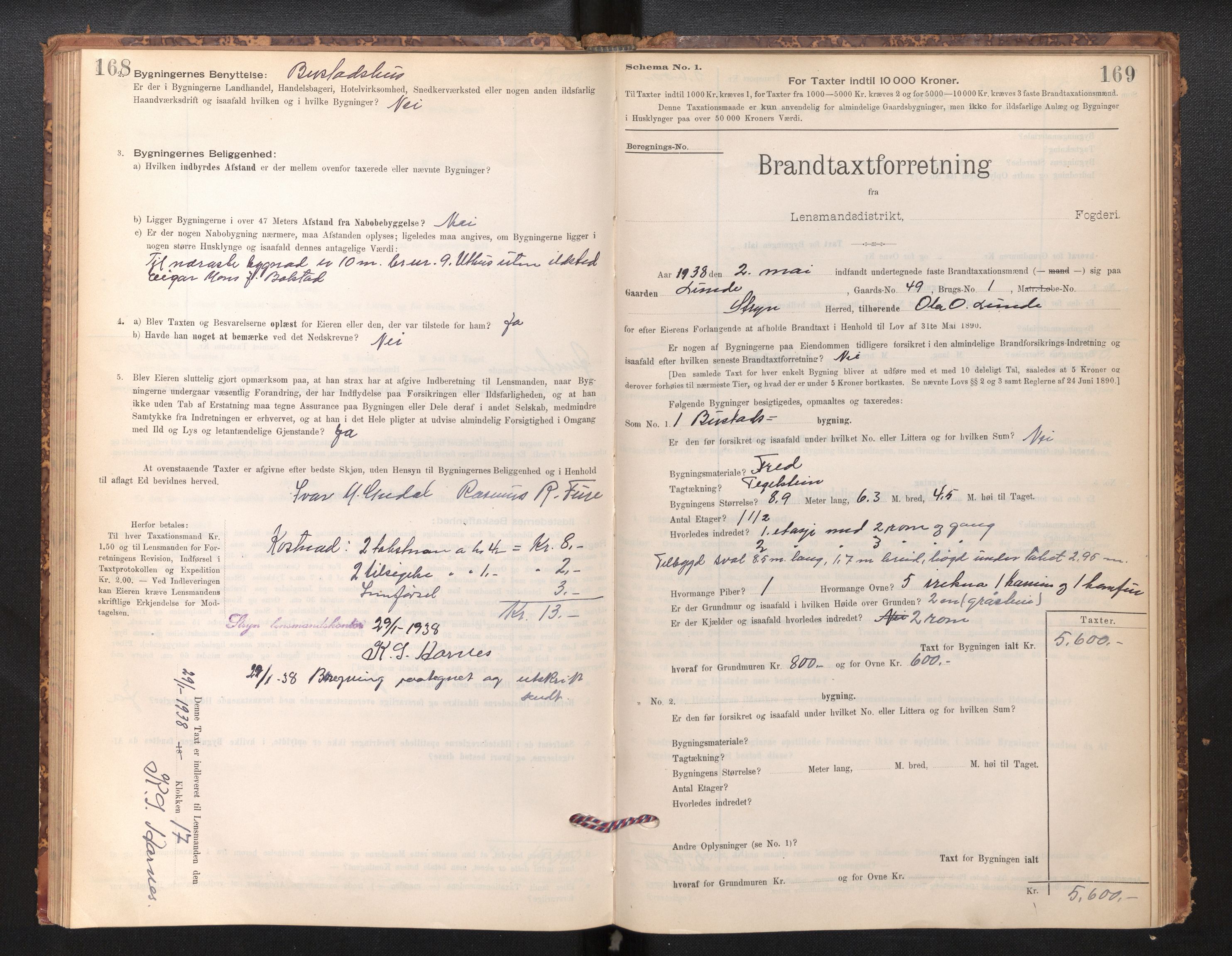 Lensmannen i Stryn og Innvik, SAB/A-30201/0012/L0002: Branntakstprotokoll, skjematakst, 1894-1942, p. 168-169
