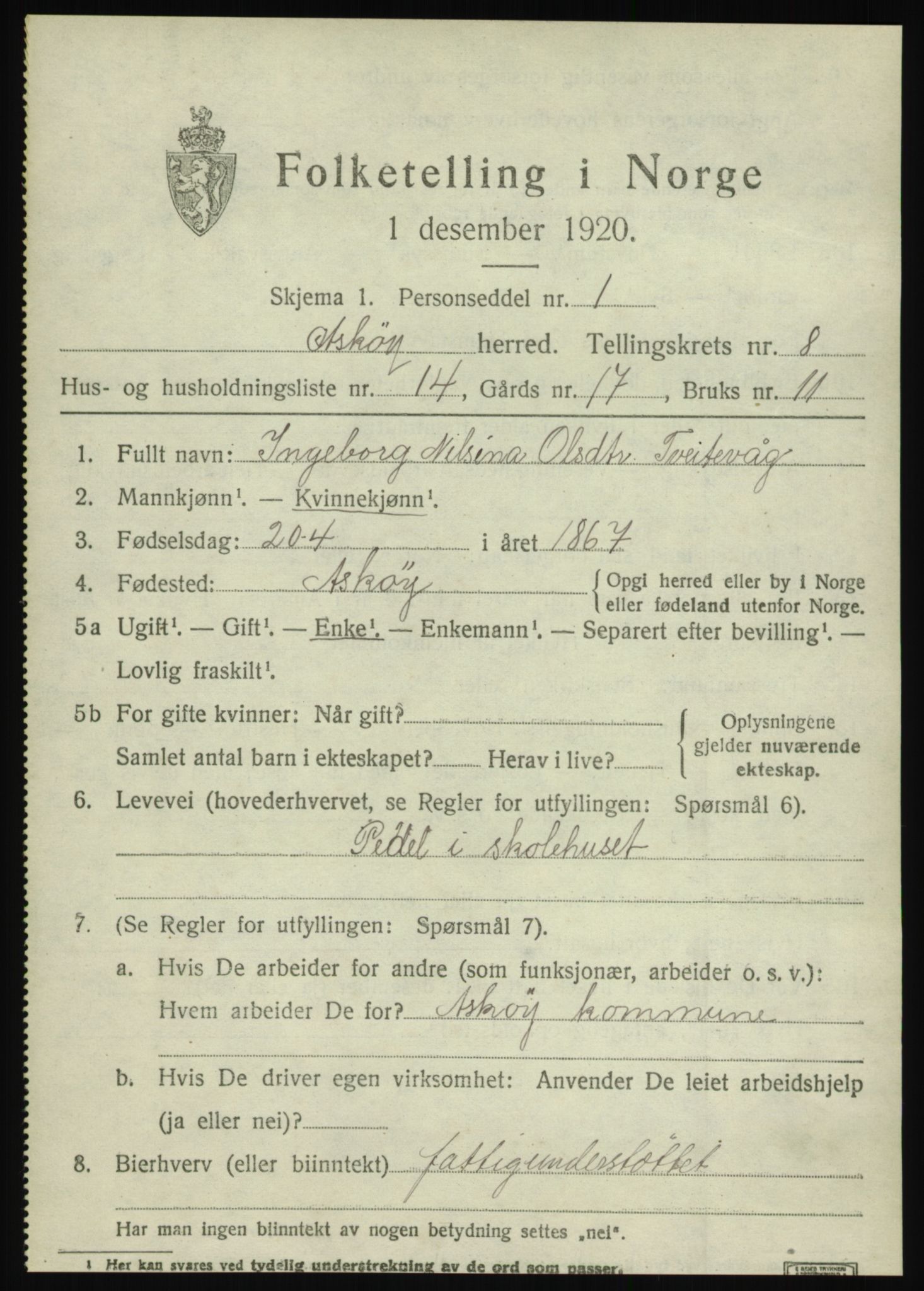 SAB, 1920 census for Askøy, 1920, p. 11844