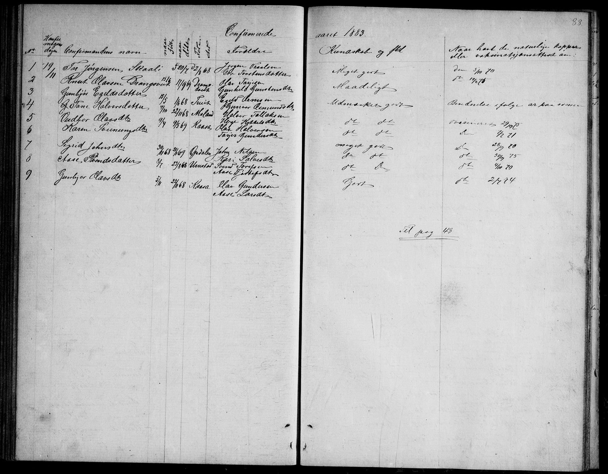 Nissedal kirkebøker, SAKO/A-288/G/Gb/L0002: Parish register (copy) no. II 2, 1863-1892, p. 88