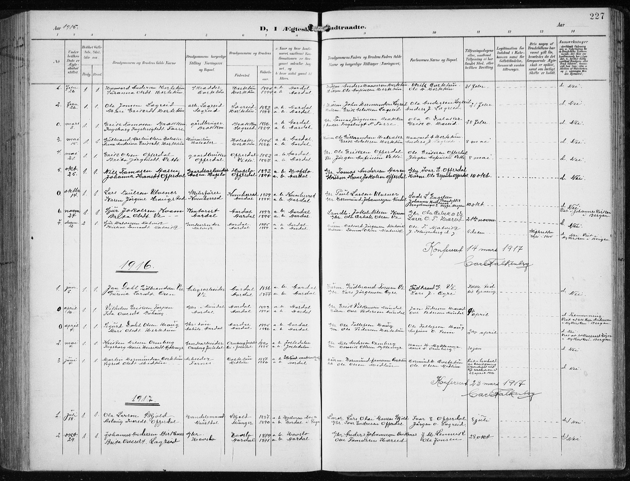 Årdal sokneprestembete, AV/SAB-A-81701: Parish register (copy) no. A 2, 1899-1939, p. 227