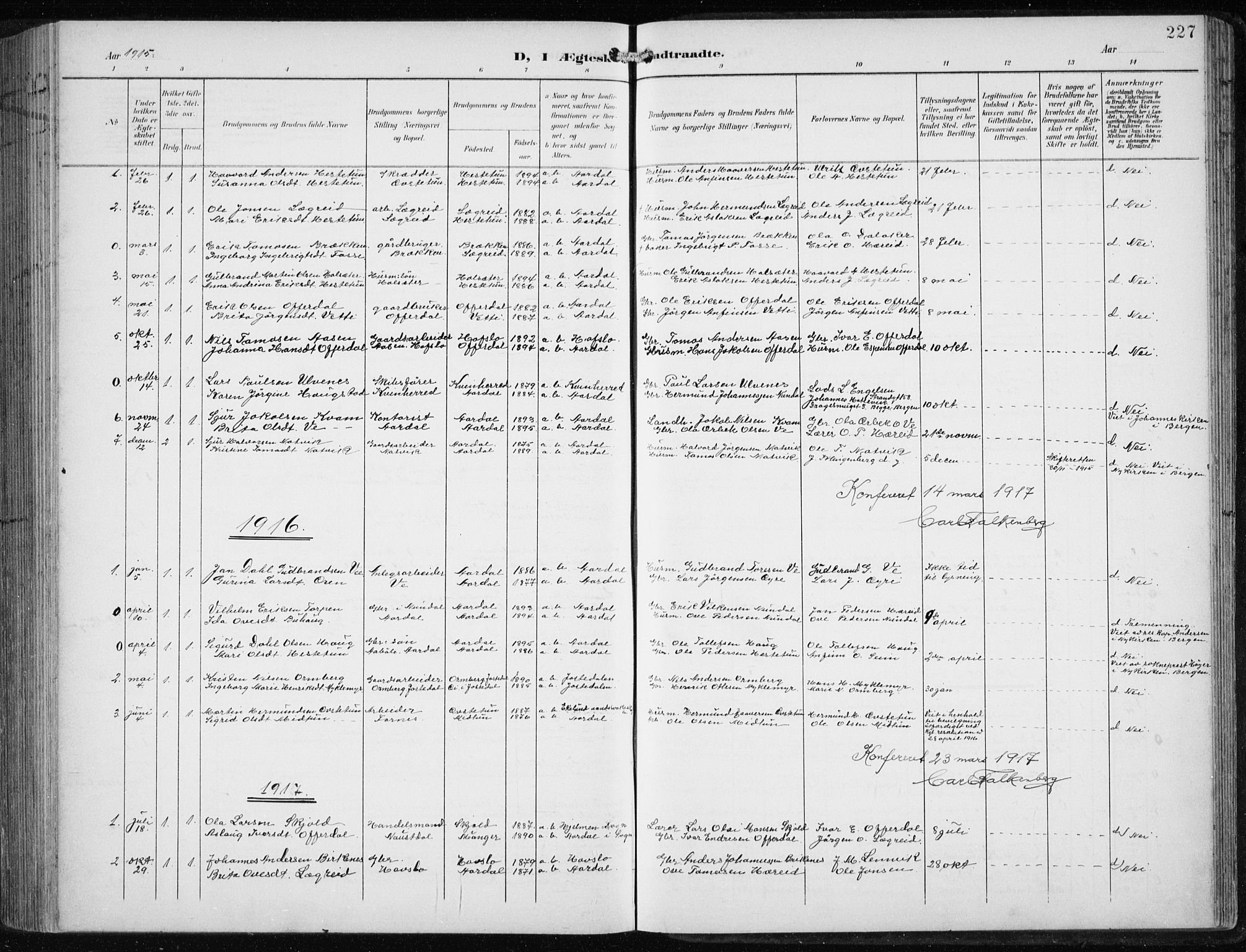 Årdal sokneprestembete, SAB/A-81701: Parish register (copy) no. A 2, 1899-1939, p. 227