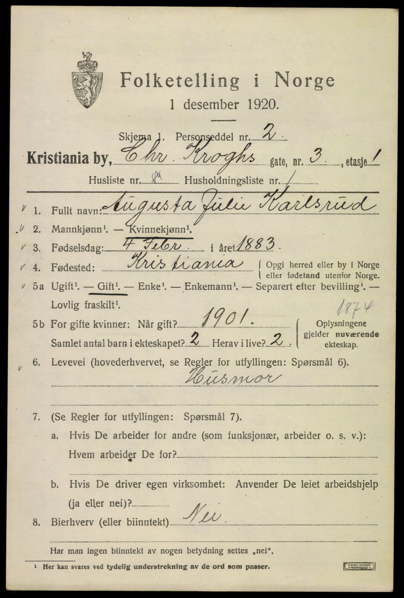 SAO, 1920 census for Kristiania, 1920, p. 183459