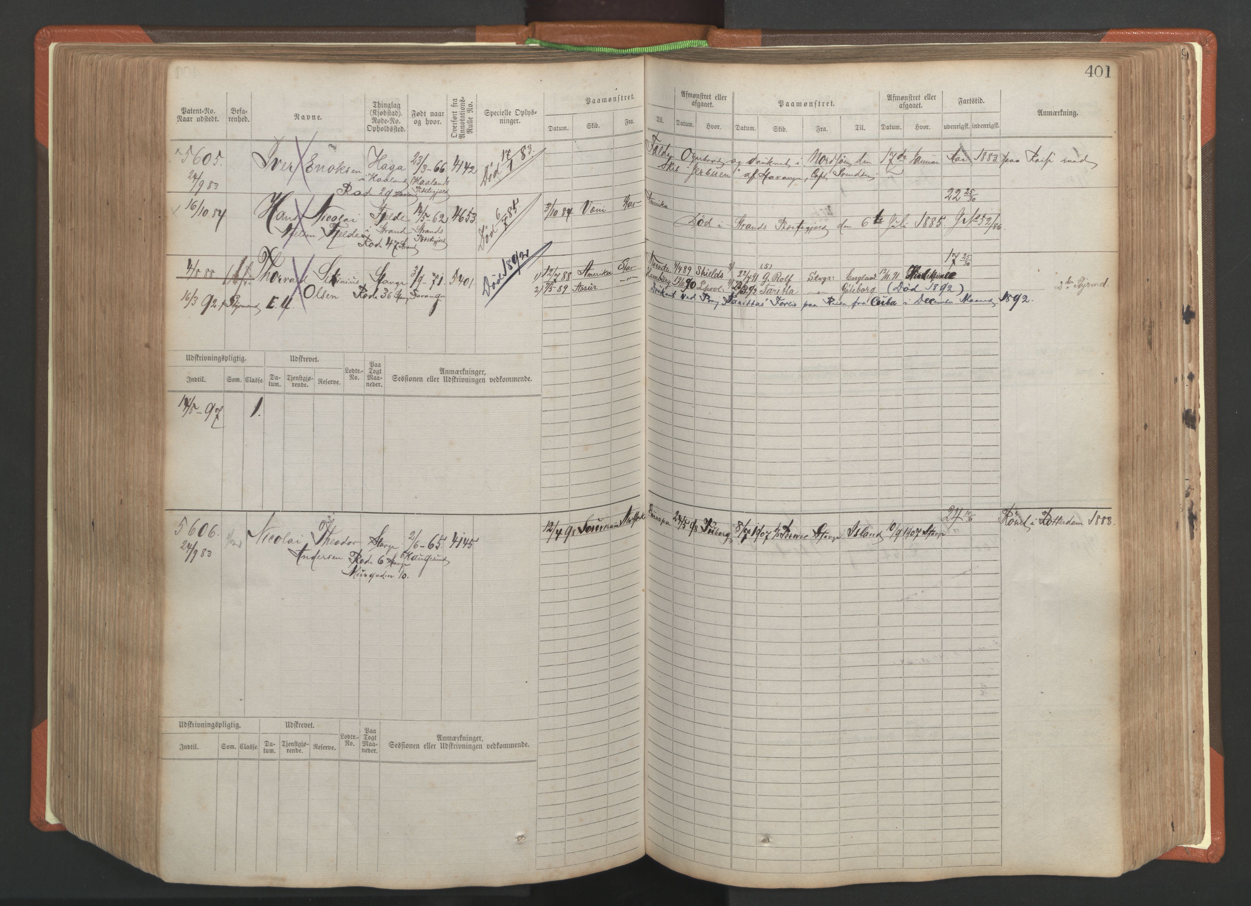 Stavanger sjømannskontor, AV/SAST-A-102006/F/Fb/Fbb/L0009: Sjøfartshovedrulle, patentnr. 4805-6006, 1879-1887, p. 407