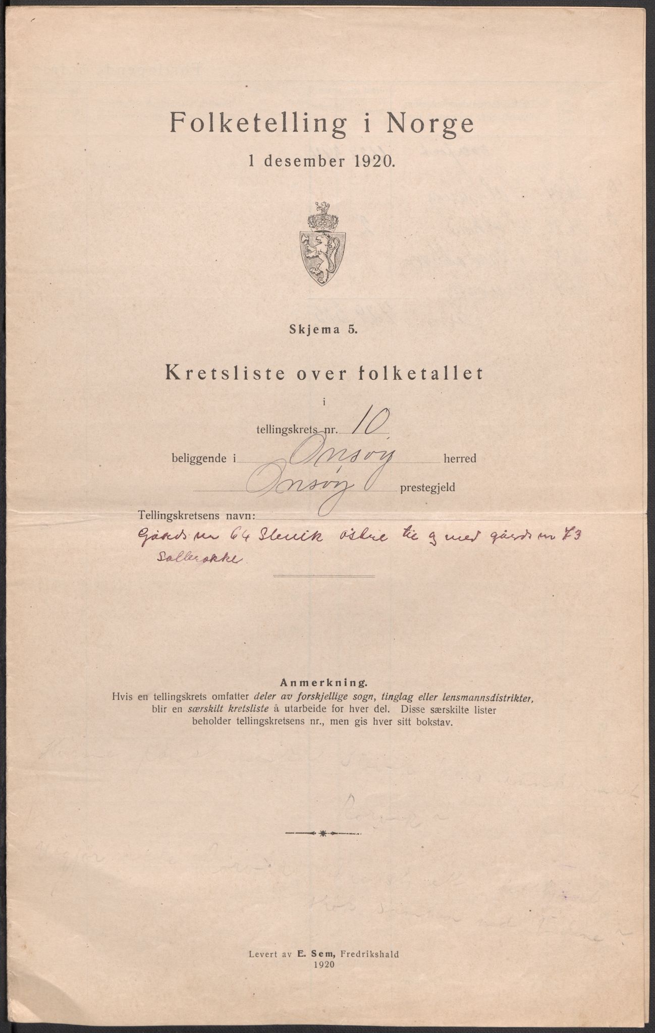 SAO, 1920 census for Onsøy, 1920, p. 42