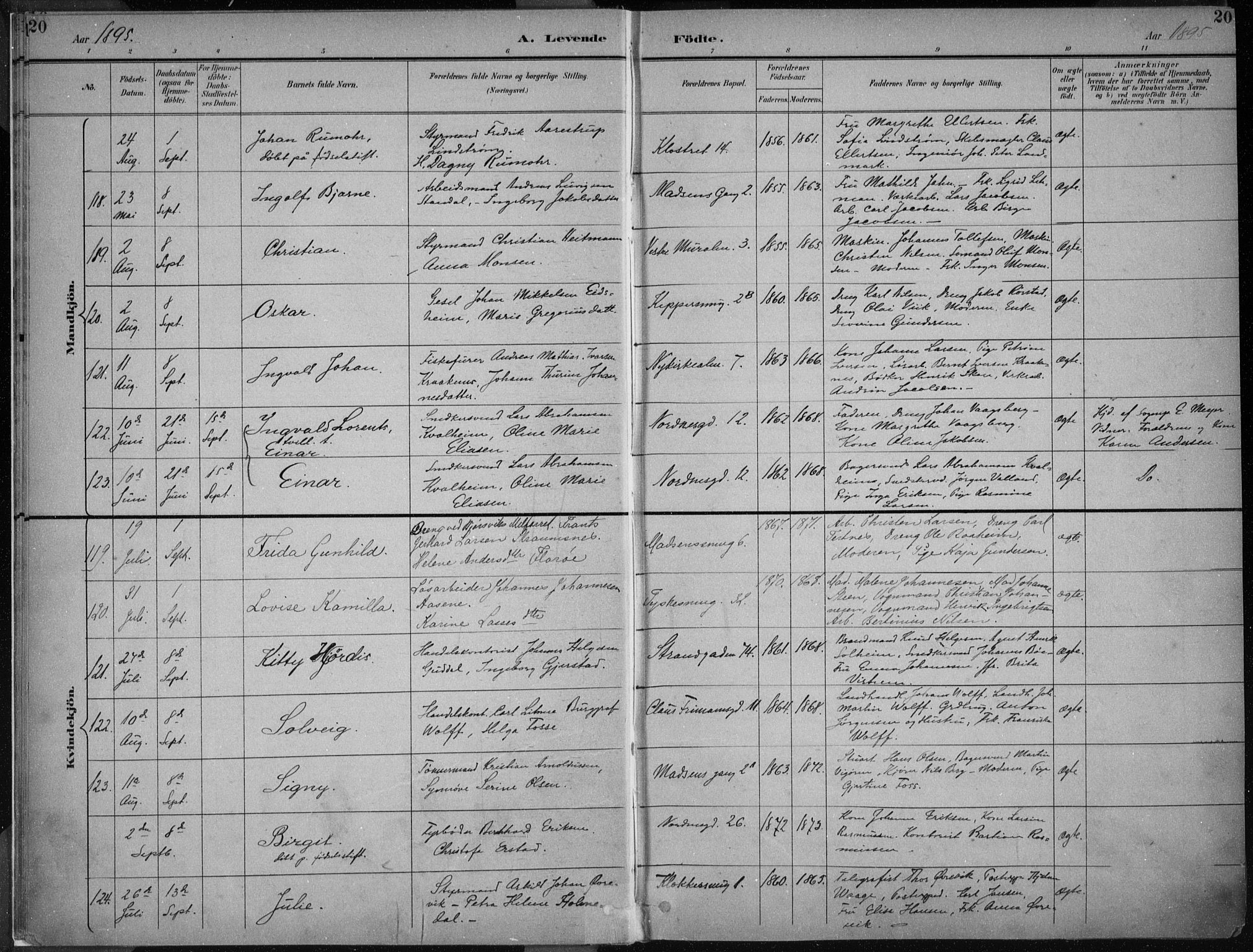 Nykirken Sokneprestembete, AV/SAB-A-77101/H/Haa/L0018: Parish register (official) no. B 6, 1895-1903, p. 20