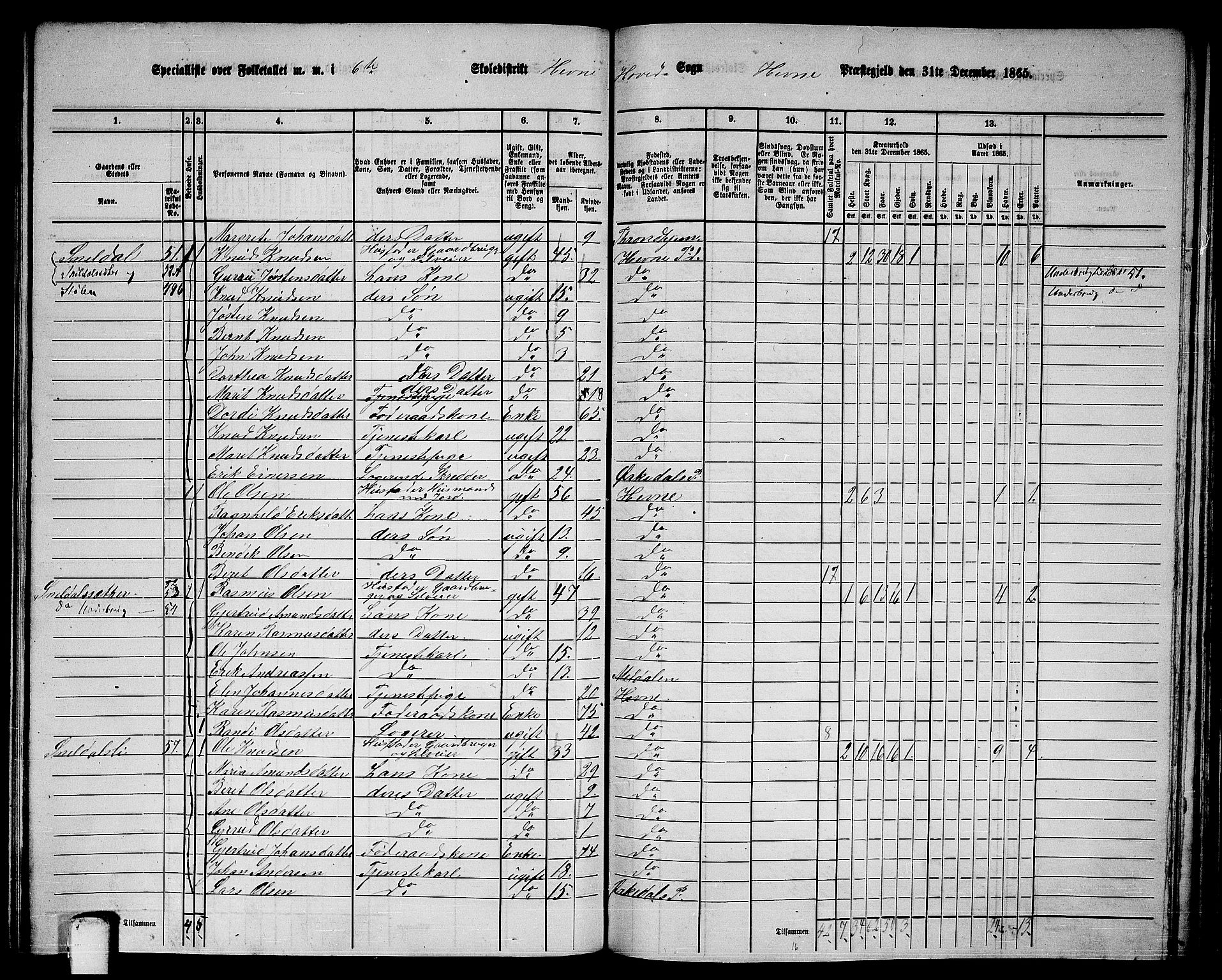 RA, 1865 census for Hemne, 1865, p. 134