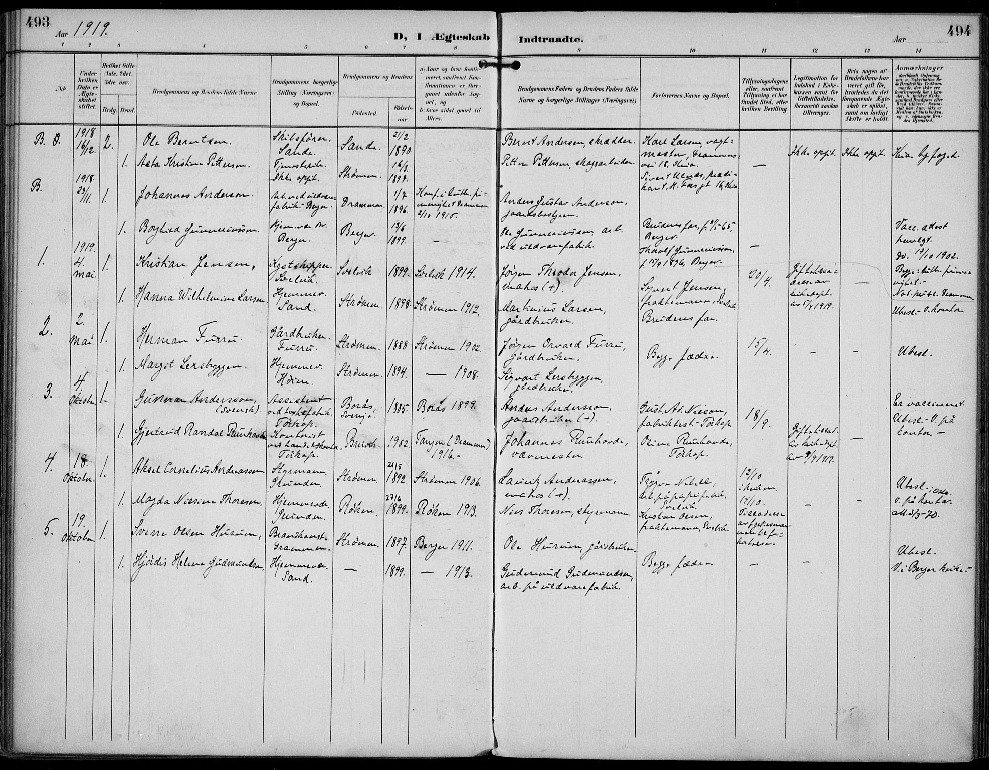 Strømm kirkebøker, AV/SAKO-A-322/F/Fa/L0005: Parish register (official) no. I 5, 1898-1919, p. 493-494