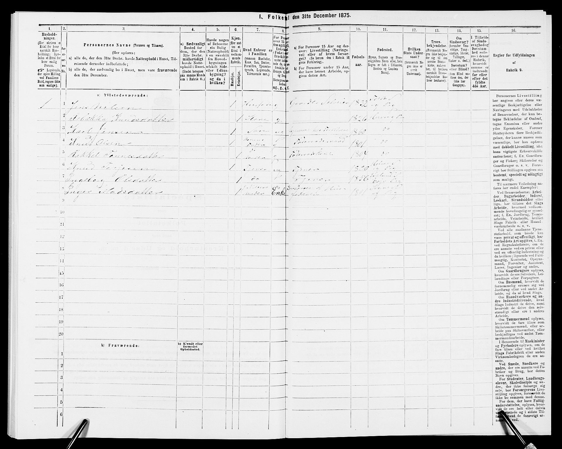 SAK, 1875 census for 0927P Høvåg, 1875, p. 164