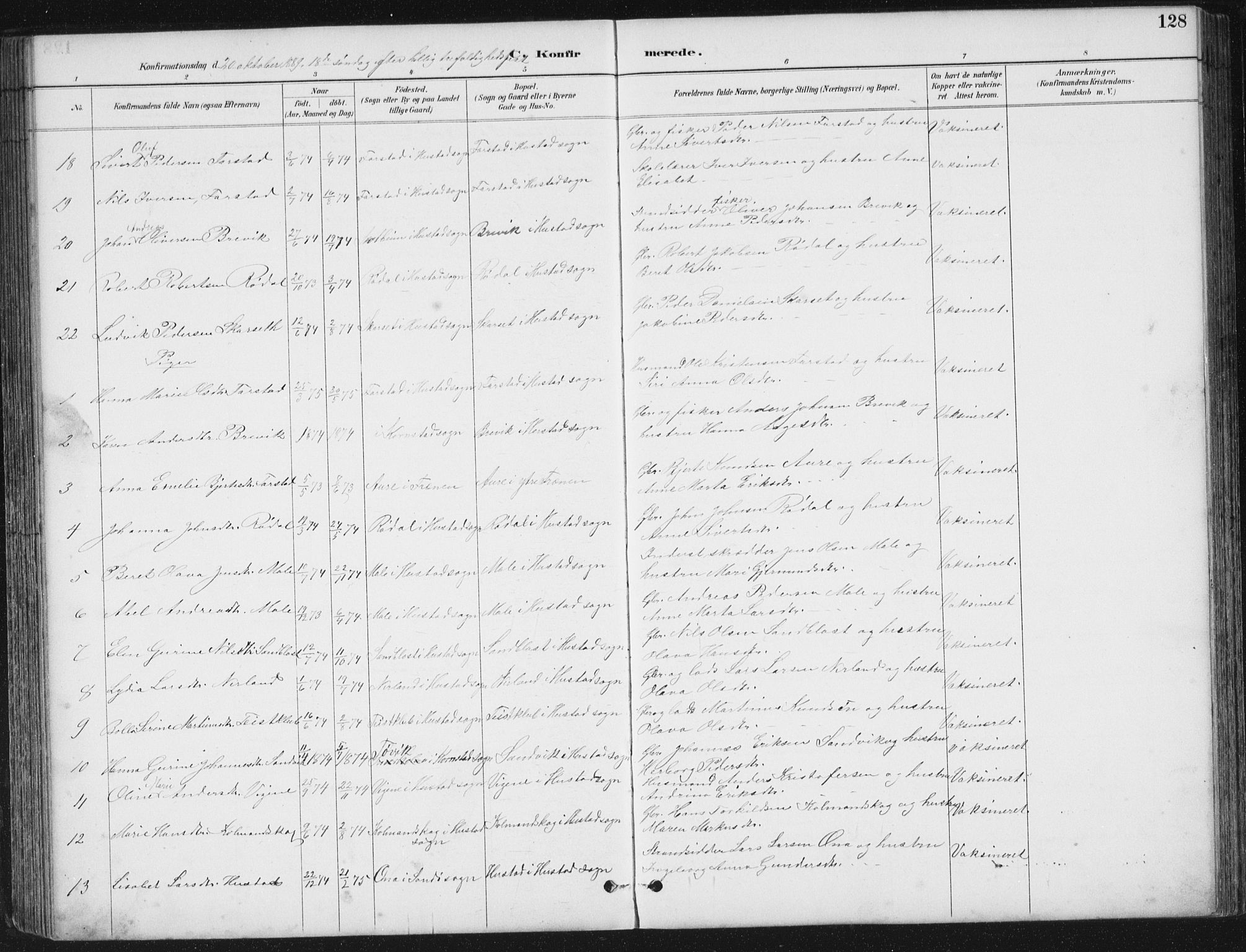 Ministerialprotokoller, klokkerbøker og fødselsregistre - Møre og Romsdal, SAT/A-1454/567/L0783: Parish register (copy) no. 567C03, 1887-1903, p. 128
