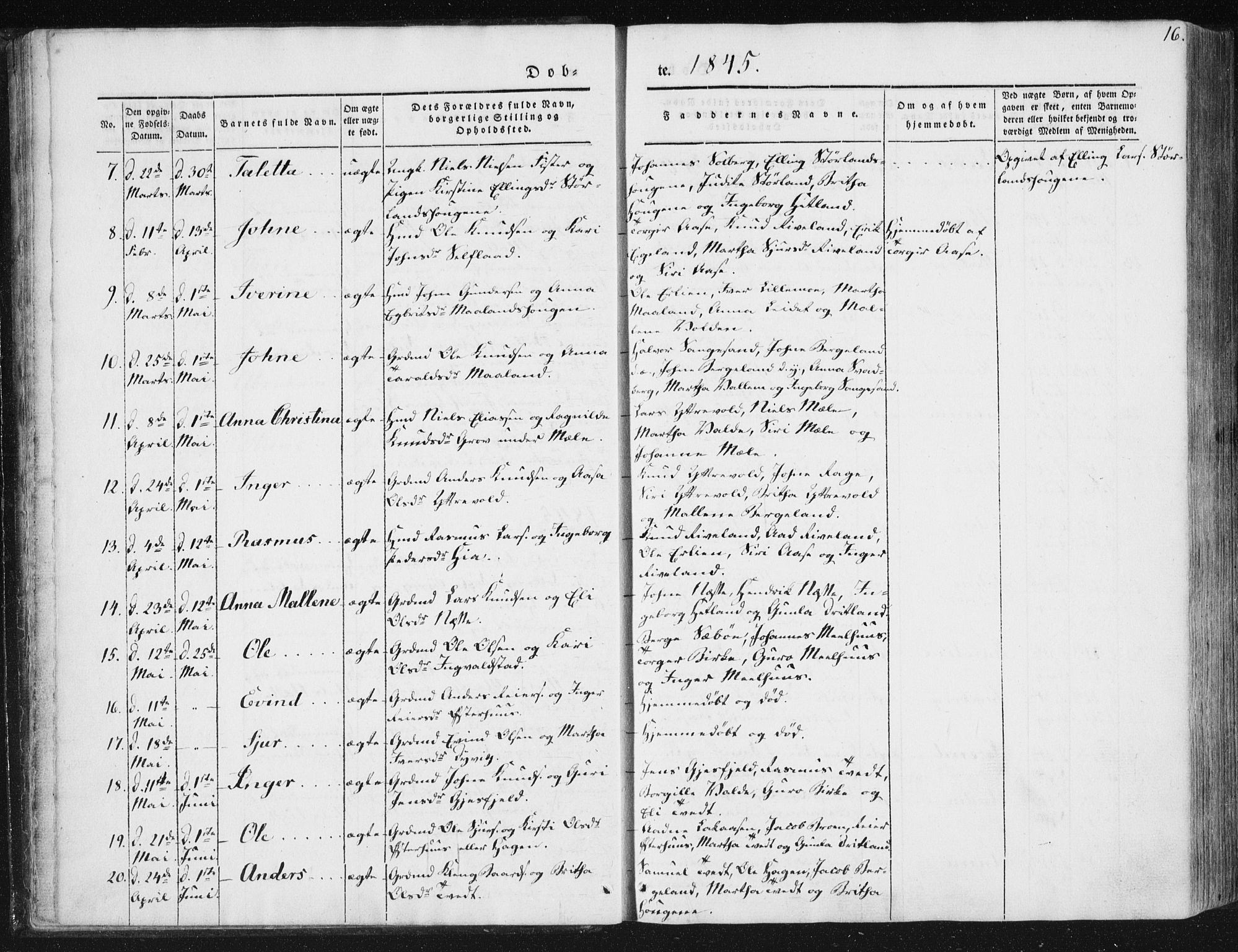 Hjelmeland sokneprestkontor, AV/SAST-A-101843/01/IV/L0008: Parish register (official) no. A 8, 1842-1861, p. 16