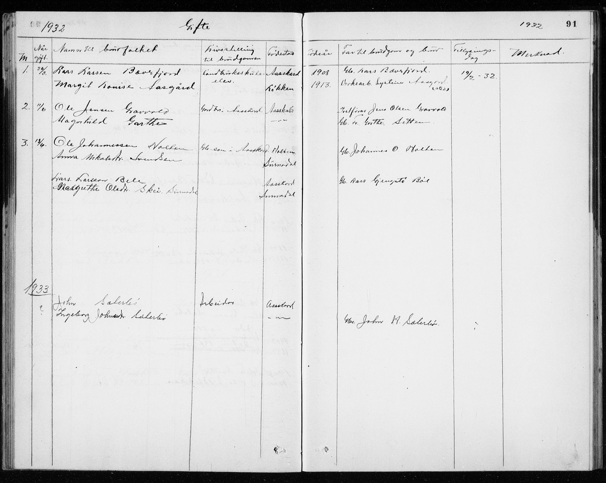 Ministerialprotokoller, klokkerbøker og fødselsregistre - Møre og Romsdal, AV/SAT-A-1454/594/L1035: Parish register (official) no. 594A01, 1879-1933, p. 91