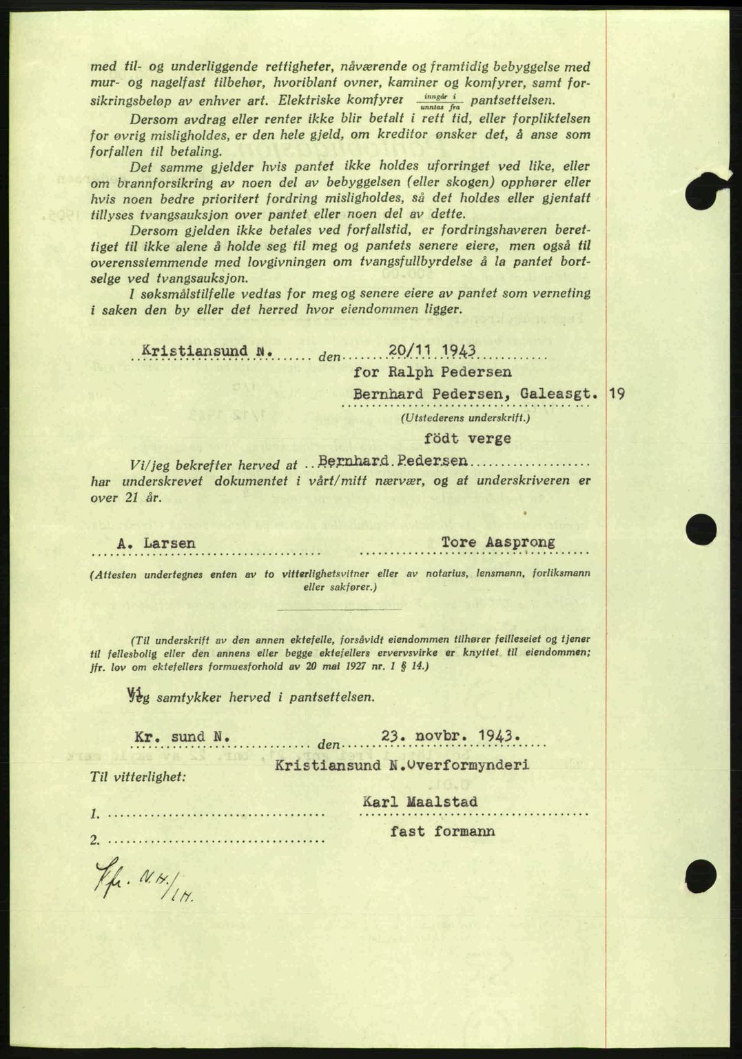 Nordmøre sorenskriveri, AV/SAT-A-4132/1/2/2Ca: Mortgage book no. B91, 1943-1944, Diary no: : 2573/1943