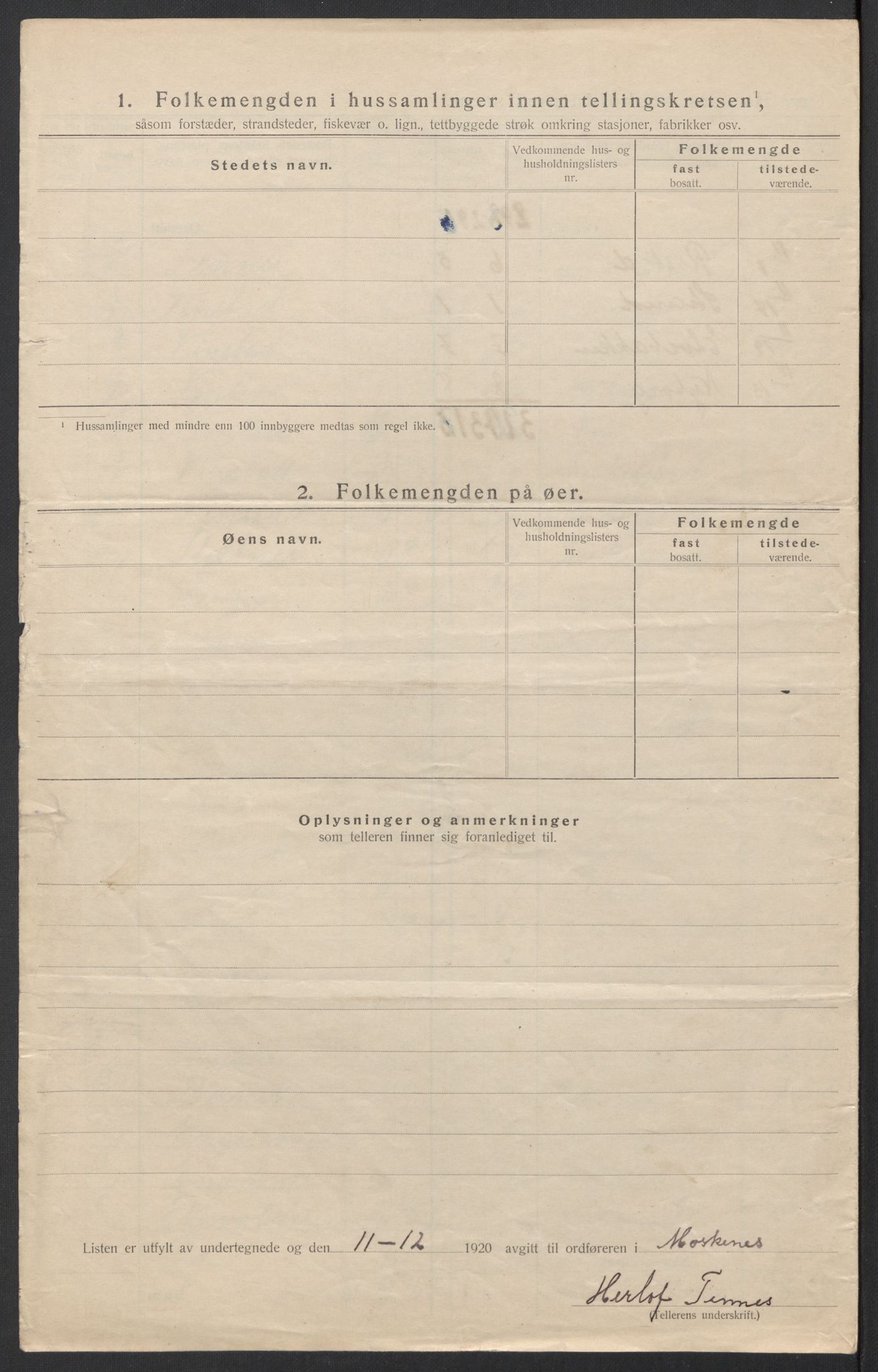 SAT, 1920 census for Moskenes, 1920, p. 17