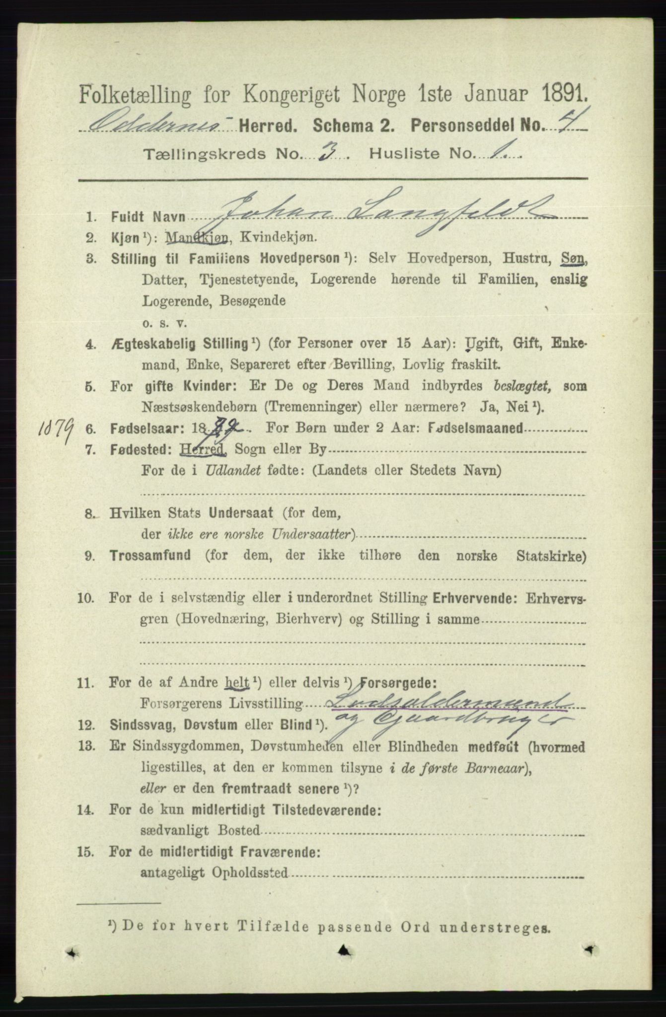 RA, 1891 census for 1012 Oddernes, 1891, p. 827