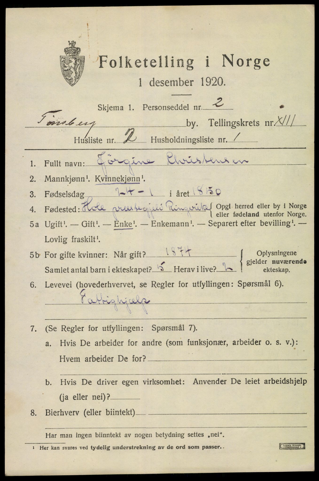 SAKO, 1920 census for Tønsberg, 1920, p. 21255