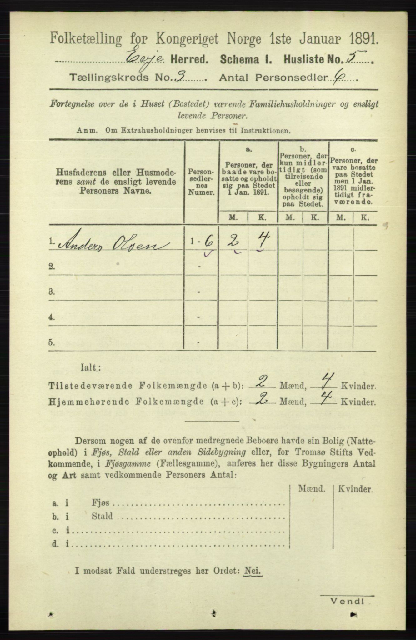 RA, 1891 census for 0937 Evje, 1891, p. 620