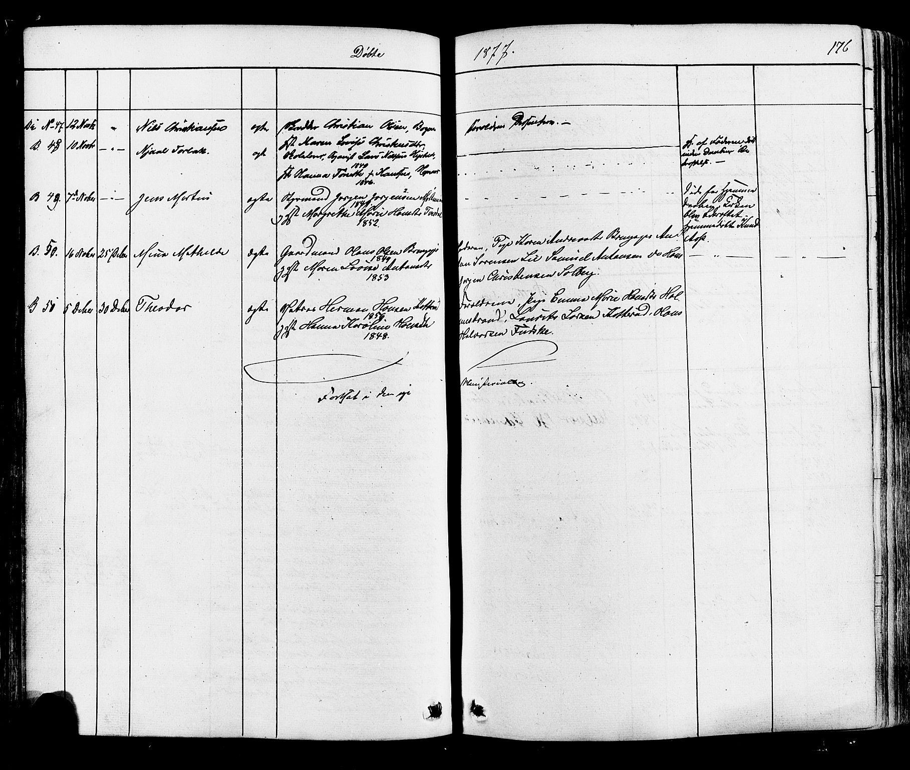 Botne kirkebøker, SAKO/A-340/F/Fa/L0006: Parish register (official) no. I 6, 1836-1877, p. 176