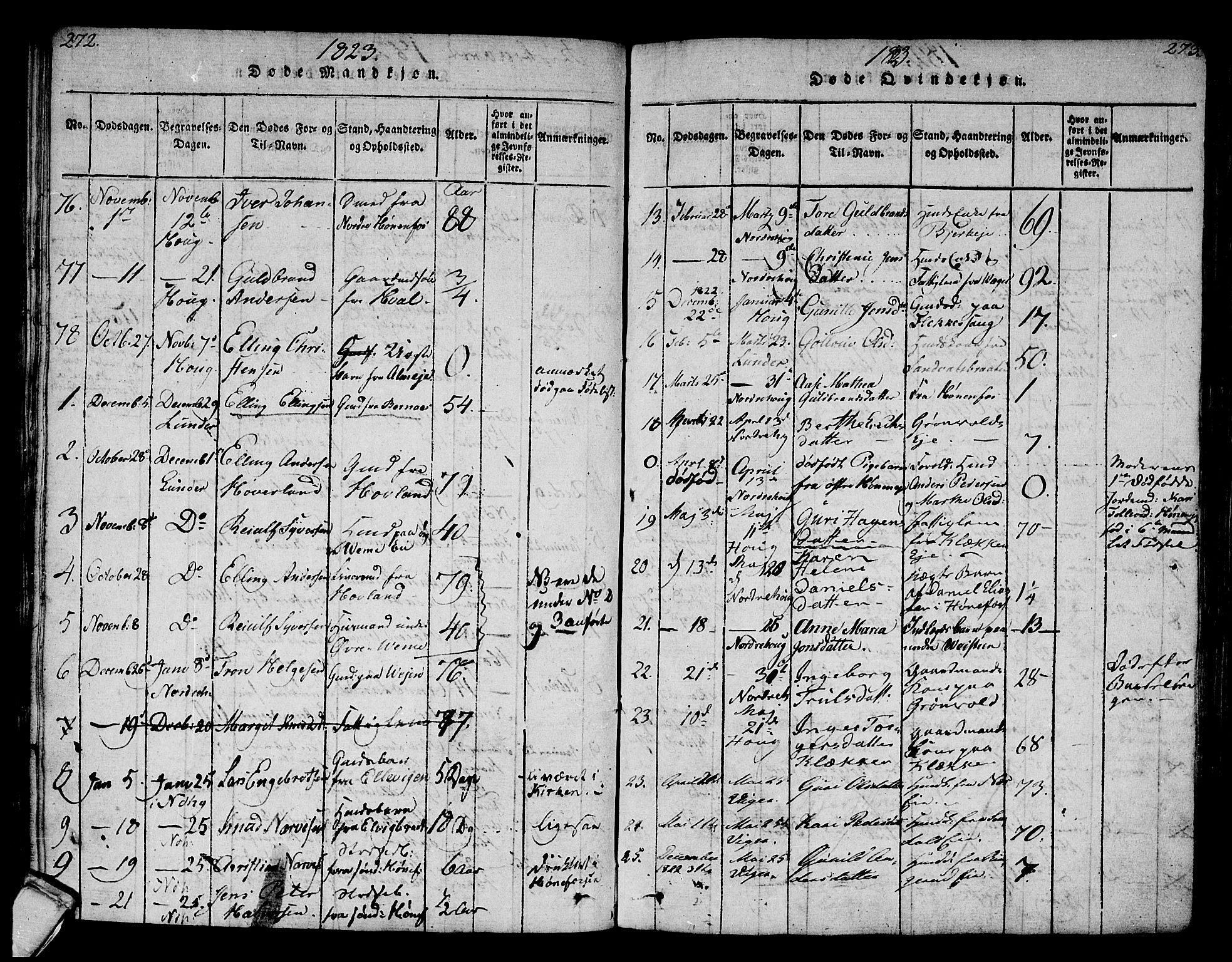 Norderhov kirkebøker, AV/SAKO-A-237/F/Fa/L0008: Parish register (official) no. 8, 1814-1833, p. 272-273