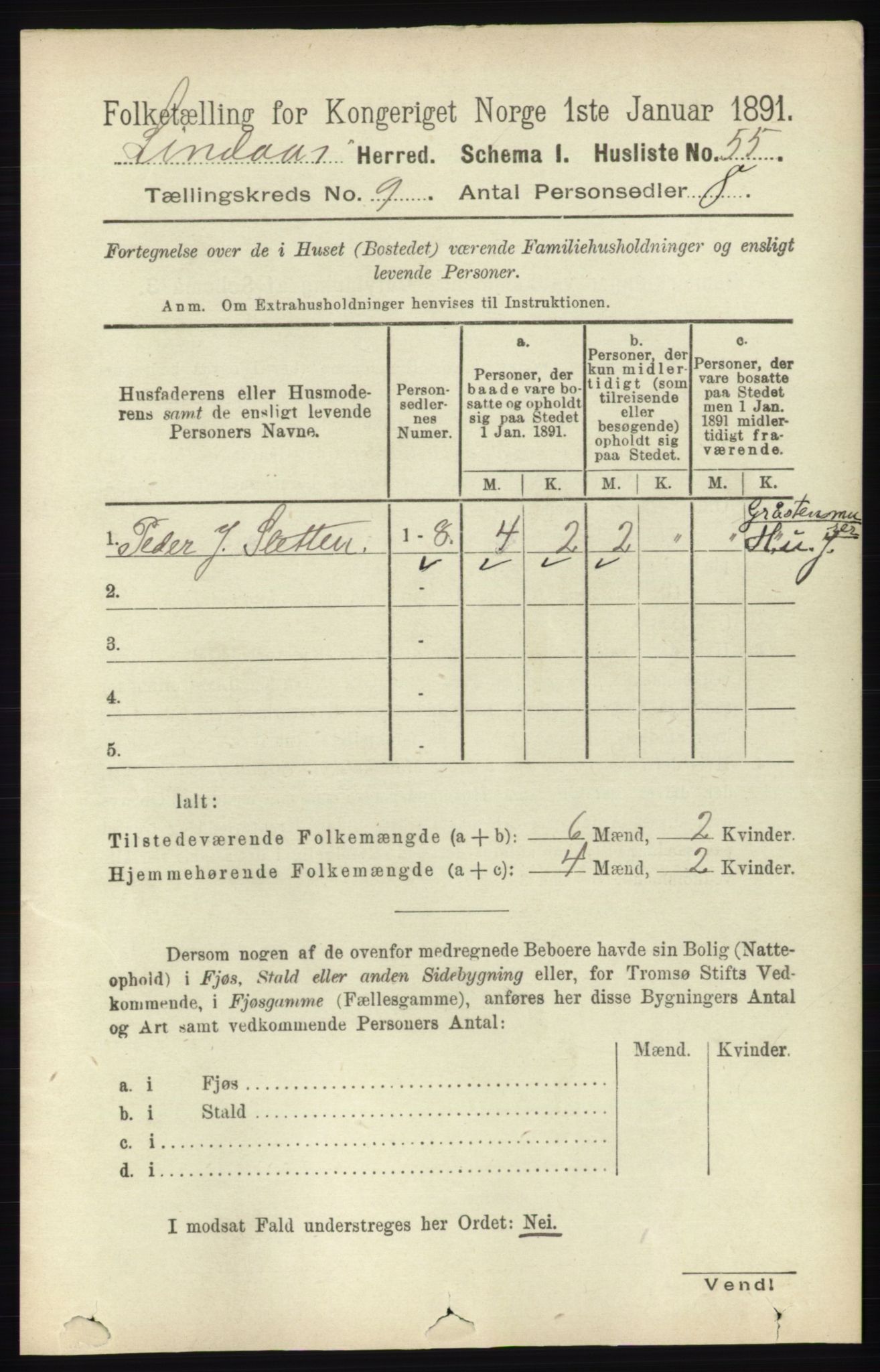 RA, 1891 census for 1263 Lindås, 1891, p. 2951