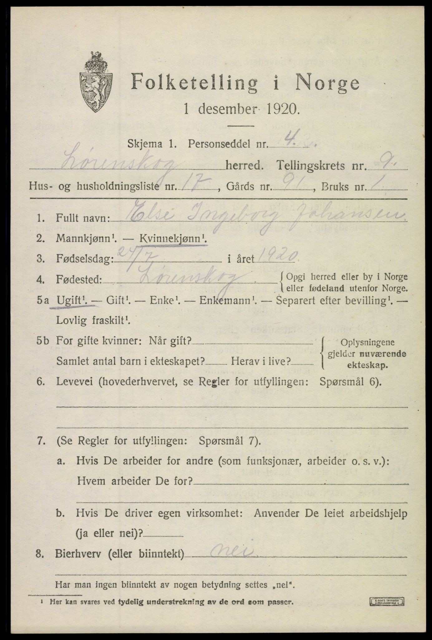 SAO, 1920 census for Lørenskog, 1920, p. 6954