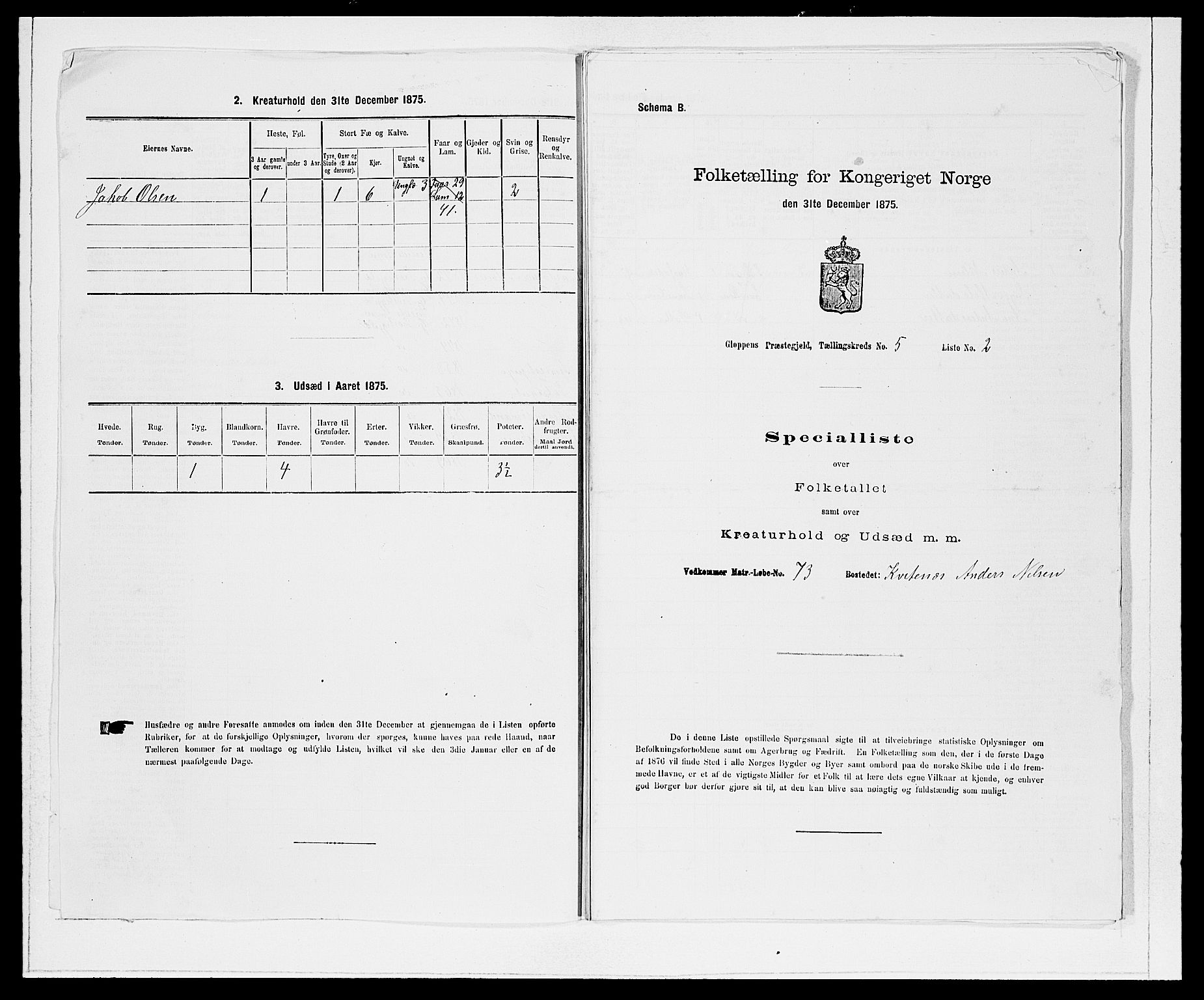 SAB, 1875 Census for 1445P Gloppen, 1875, p. 584