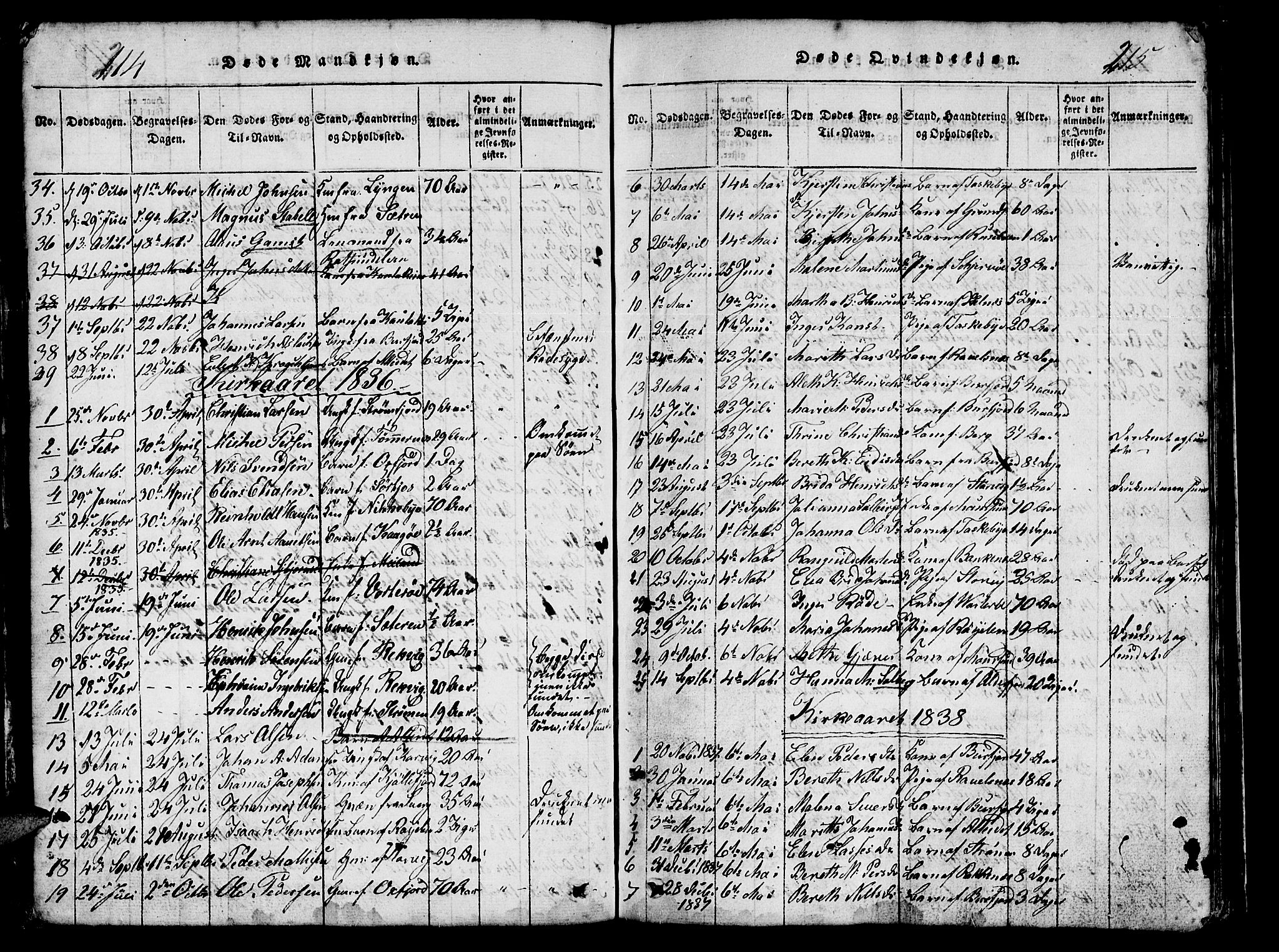 Skjervøy sokneprestkontor, SATØ/S-1300/H/Ha/Hab/L0001klokker: Parish register (copy) no. 1, 1825-1838, p. 214-215