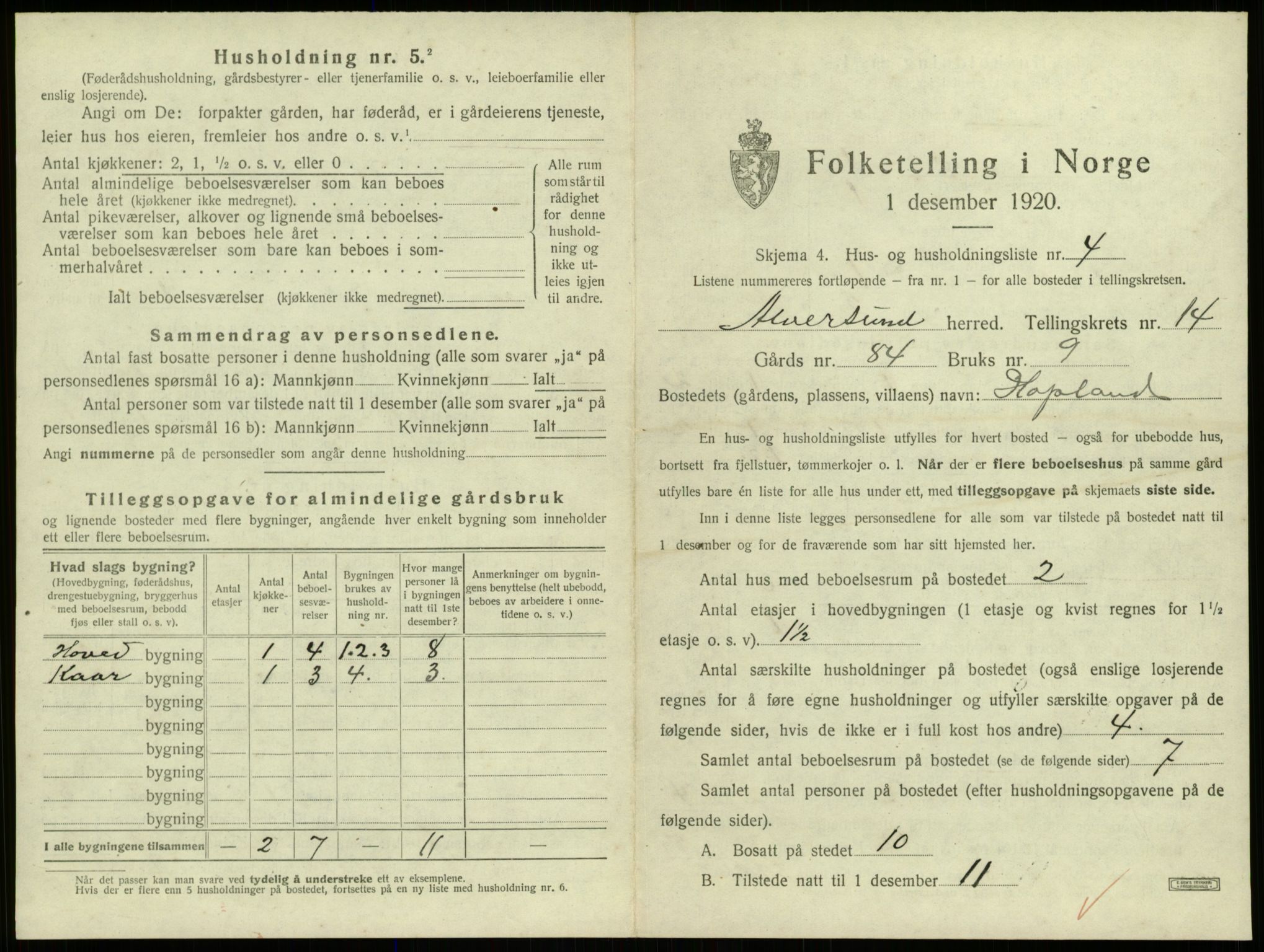 SAB, 1920 census for Alversund, 1920, p. 1031