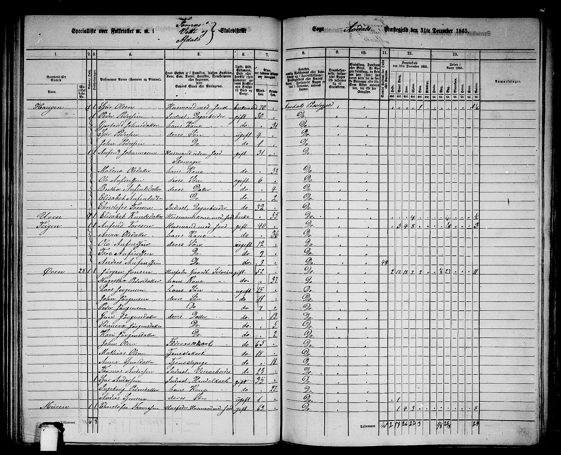 RA, 1865 census for Årdal, 1865, p. 78