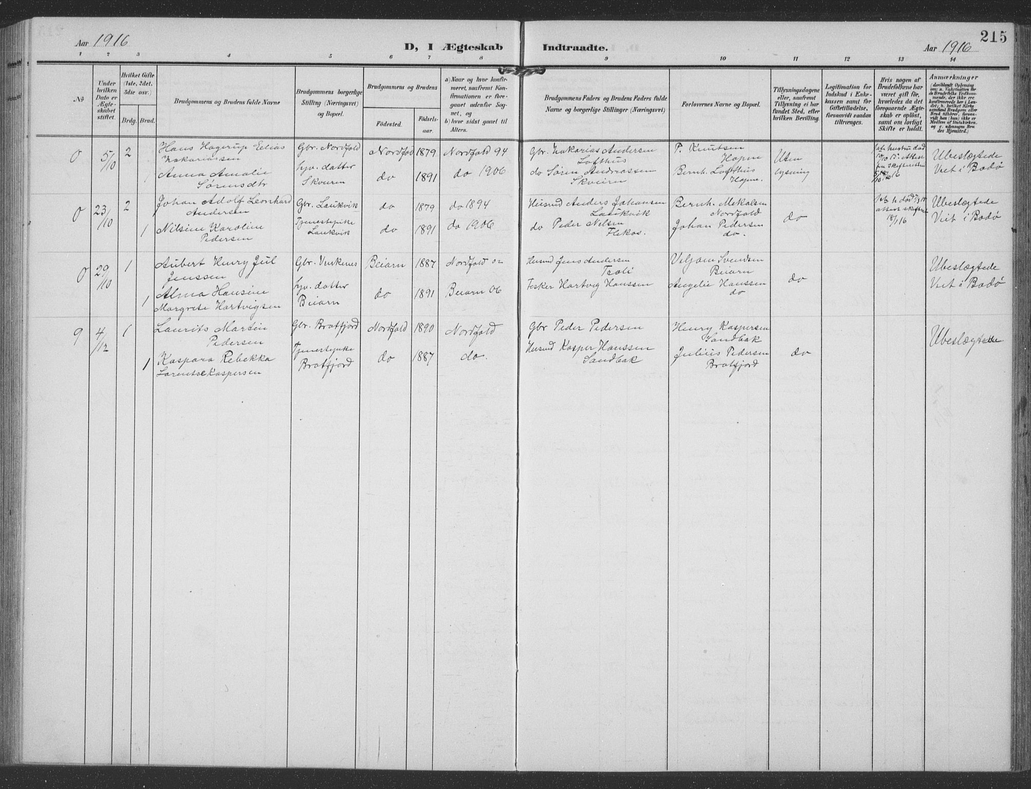 Ministerialprotokoller, klokkerbøker og fødselsregistre - Nordland, SAT/A-1459/858/L0835: Parish register (copy) no. 858C02, 1904-1940, p. 215