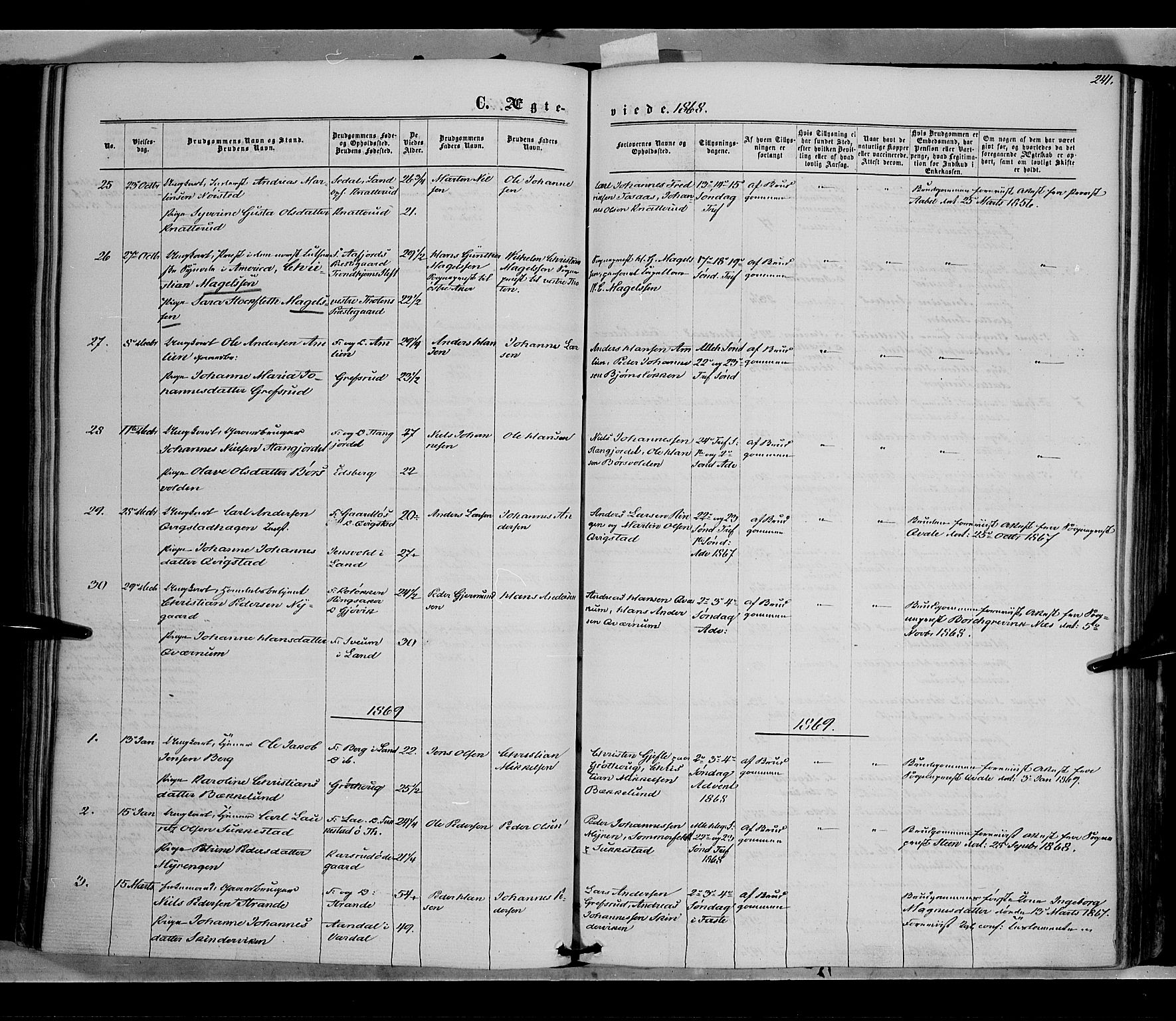 Vestre Toten prestekontor, SAH/PREST-108/H/Ha/Haa/L0007: Parish register (official) no. 7, 1862-1869, p. 241