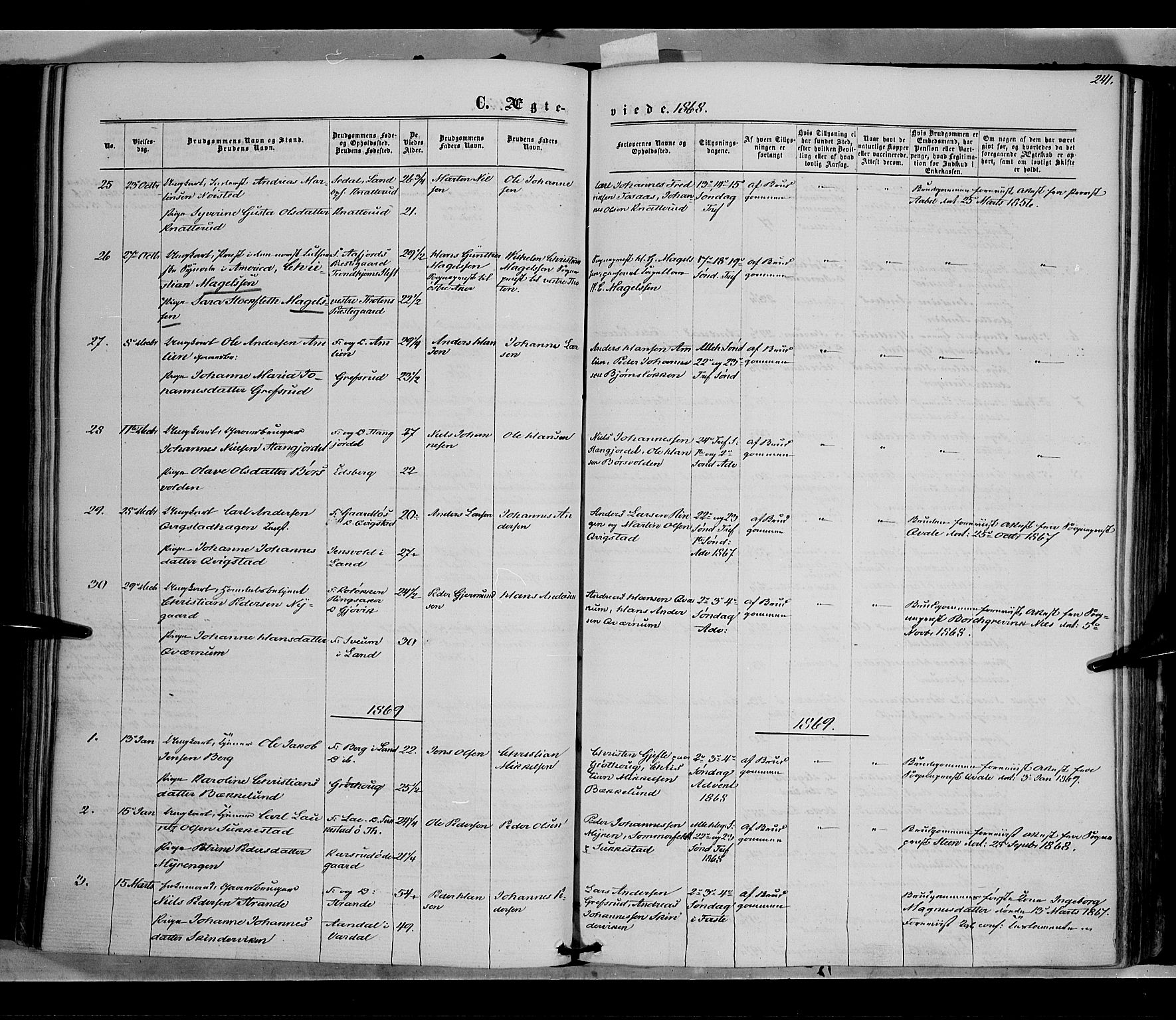 Vestre Toten prestekontor, AV/SAH-PREST-108/H/Ha/Haa/L0007: Parish register (official) no. 7, 1862-1869, p. 241